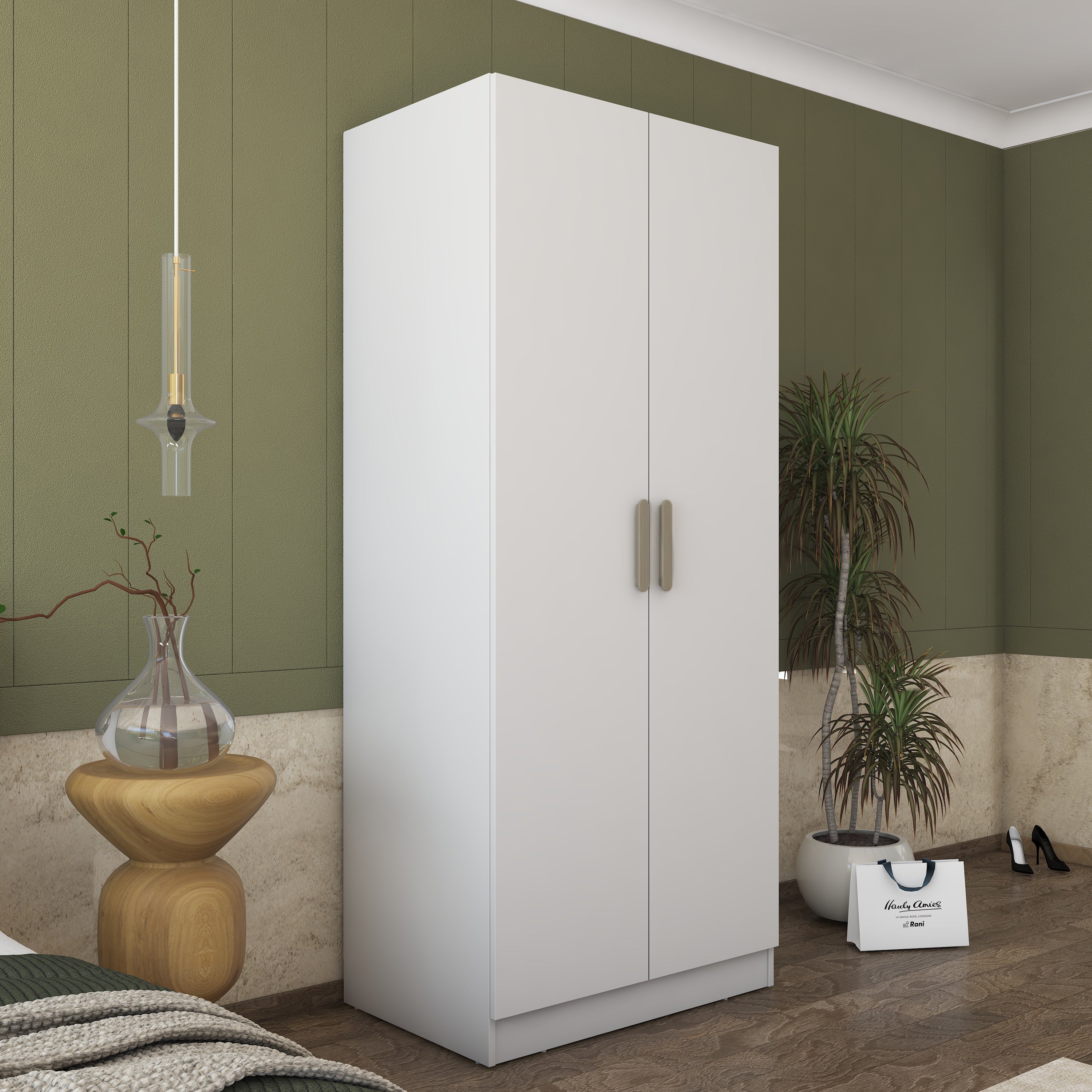 Rani BA169 Gardırop 2 Kapaklı 2 Raflı Elbise Dolabı Beyaz