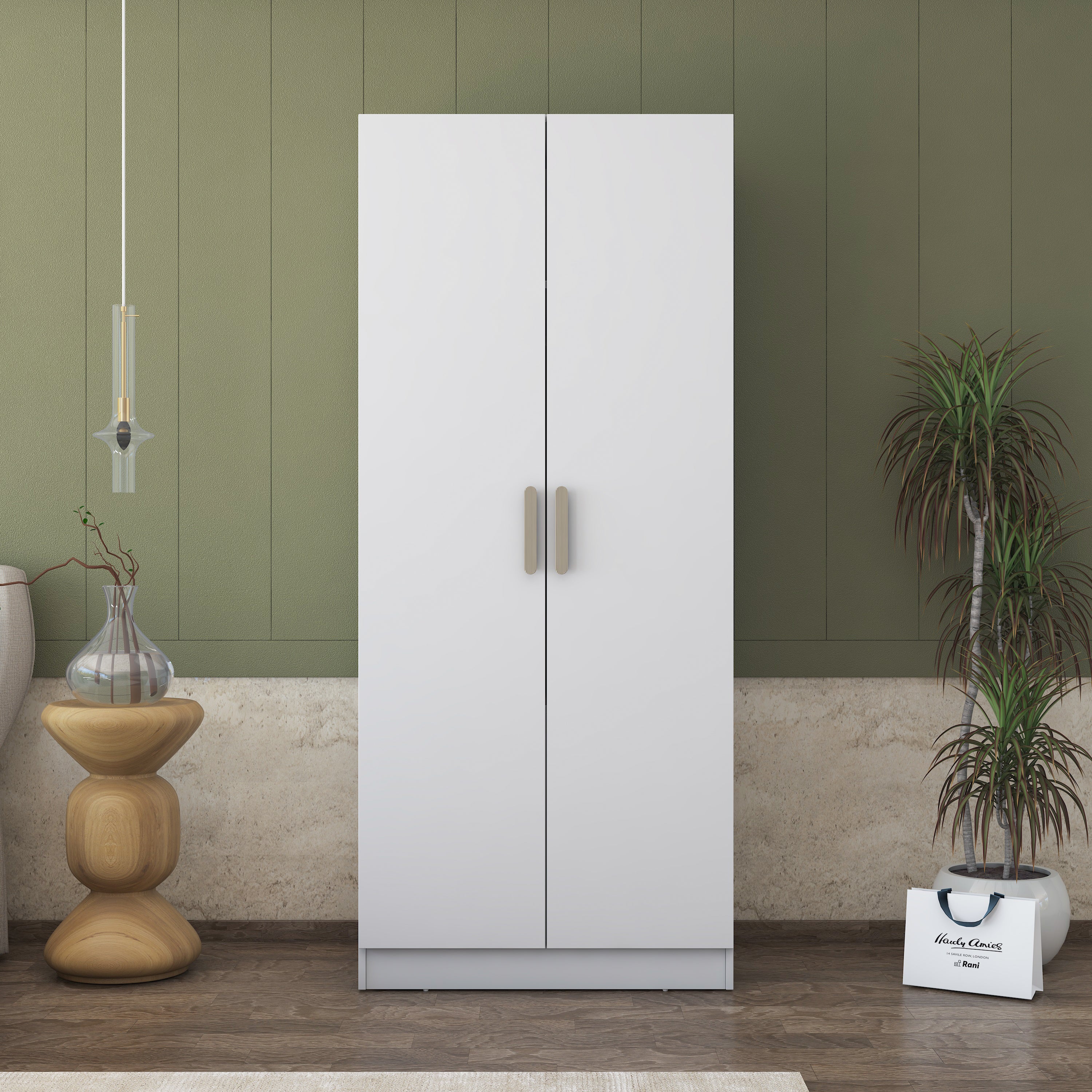 Rani BA169 Gardırop 2 Kapaklı 2 Raflı Elbise Dolabı Beyaz