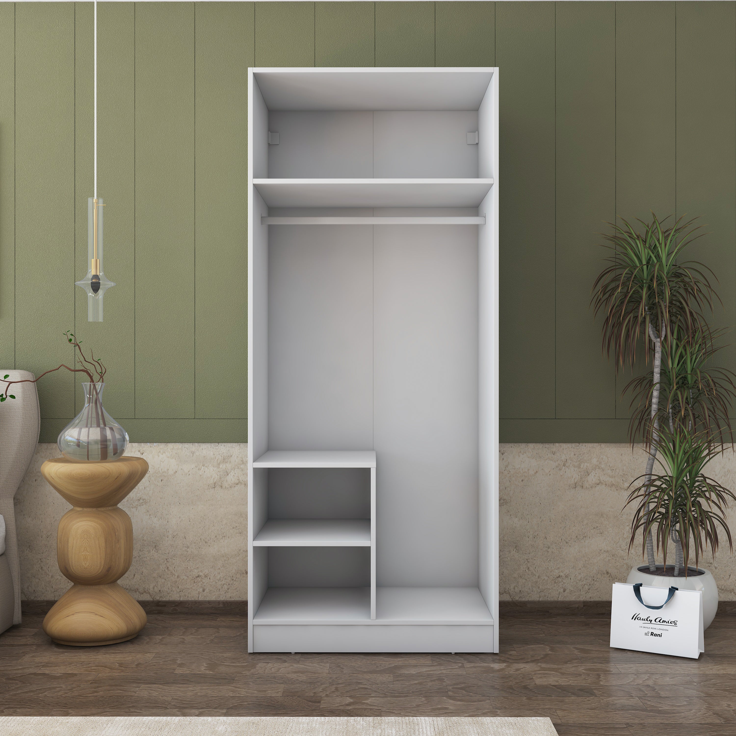 Rani BA169 Gardırop 2 Kapaklı 2 Raflı Elbise Dolabı Beyaz