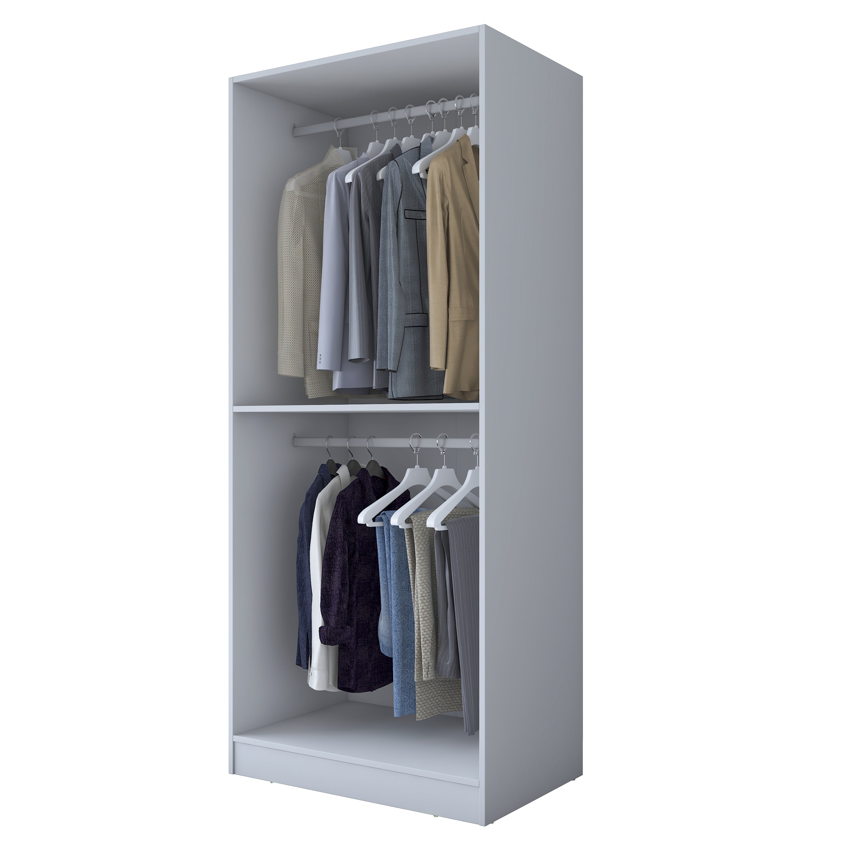 Rani BA201 Membran Kapaklı Gardırop Raflı 2 Askılı 2 Kapaklı Elbise Dolabı Beyaz