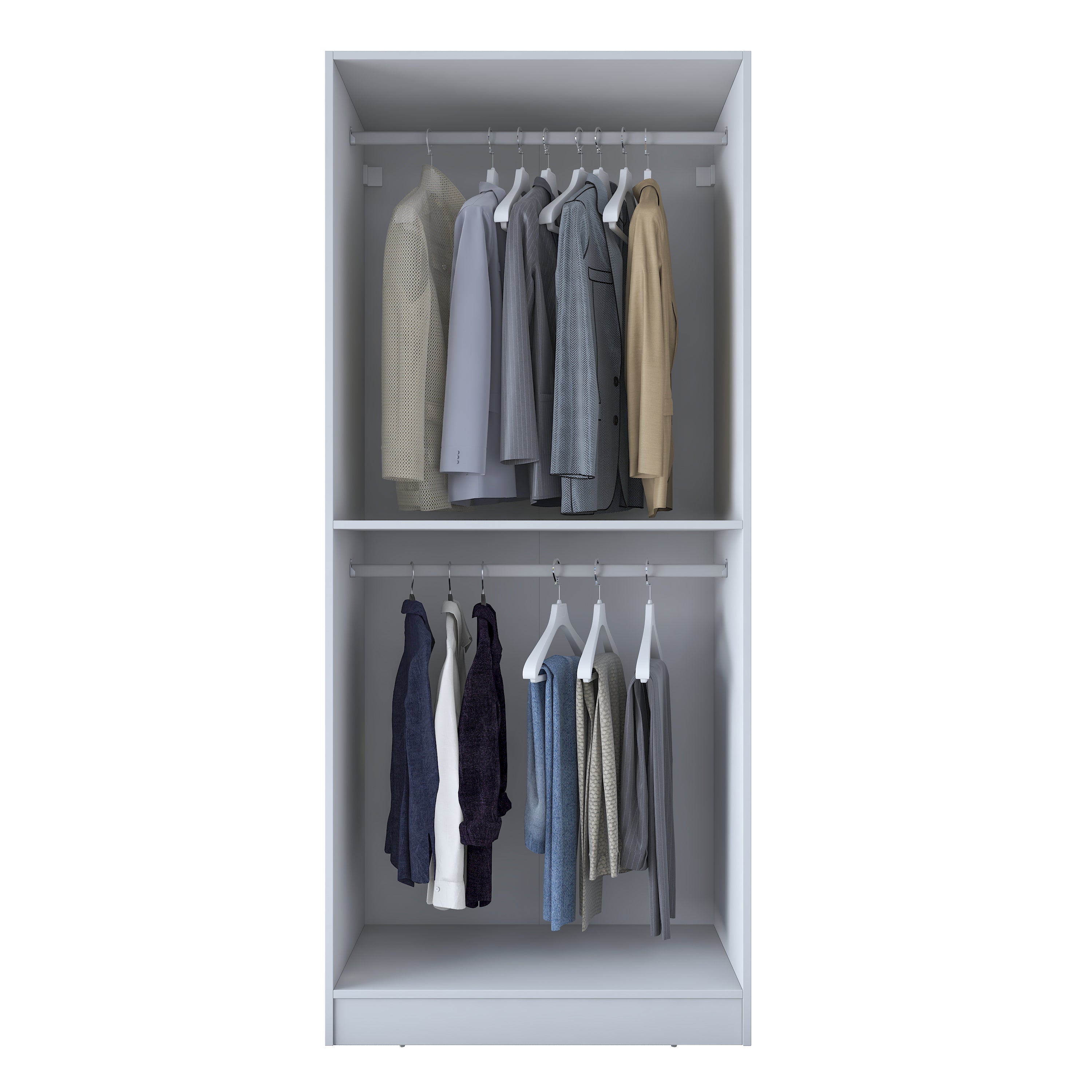 Rani BA201 Membran Kapaklı Gardırop Raflı 2 Askılı 2 Kapaklı Elbise Dolabı Beyaz