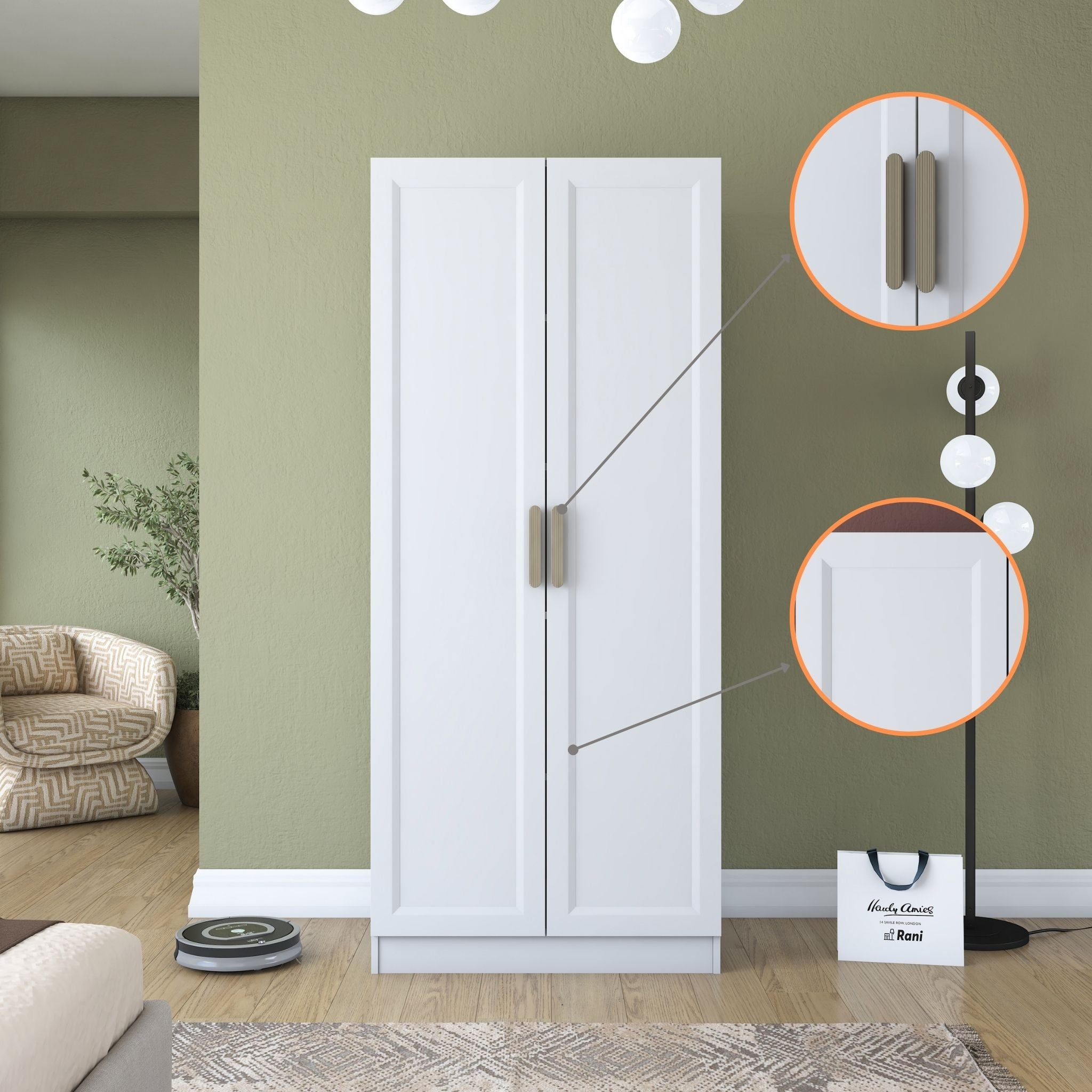 Rani BA202 Membran Kapaklı Gardırop 4 Raflı 2 Kapaklı Elbise Dolabı Beyaz