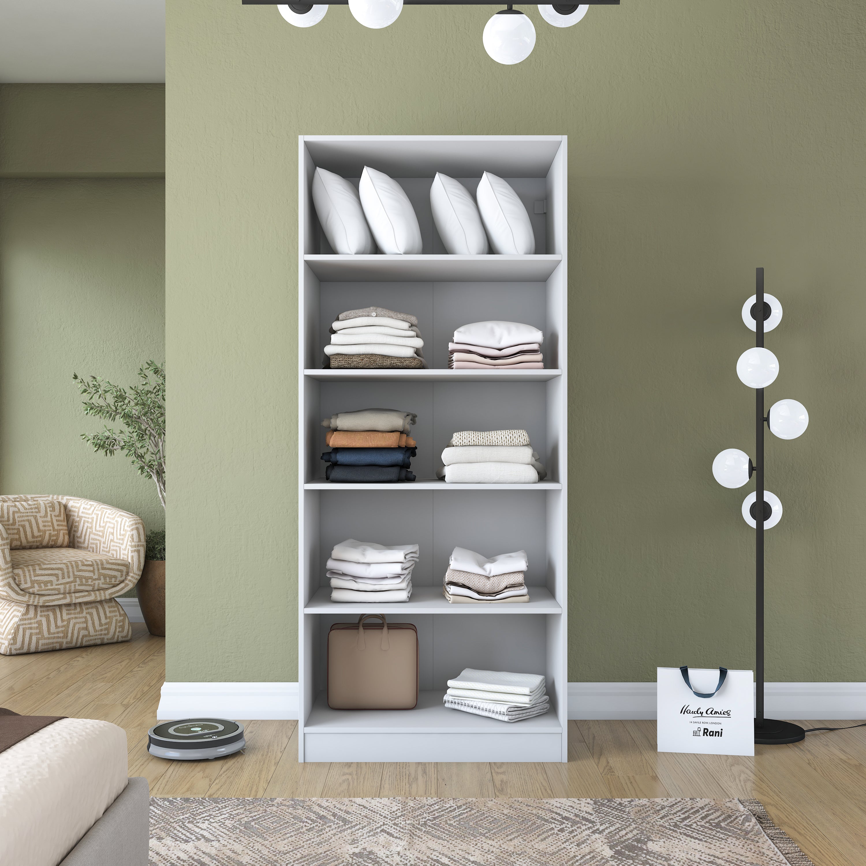 Rani BA202 Membran Kapaklı Gardırop 4 Raflı 2 Kapaklı Elbise Dolabı Beyaz