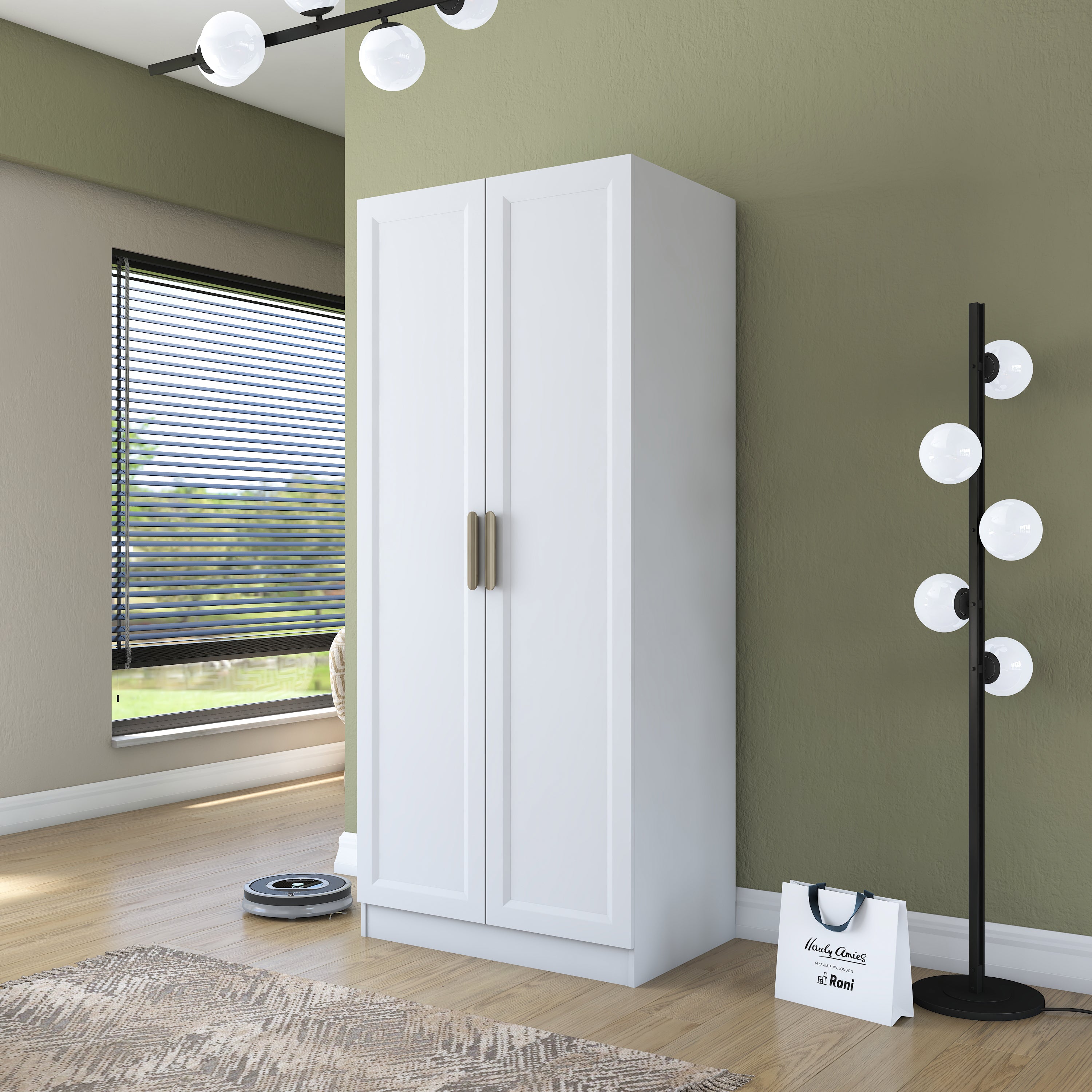 Rani BA202 Membran Kapaklı Gardırop 4 Raflı 2 Kapaklı Elbise Dolabı Beyaz