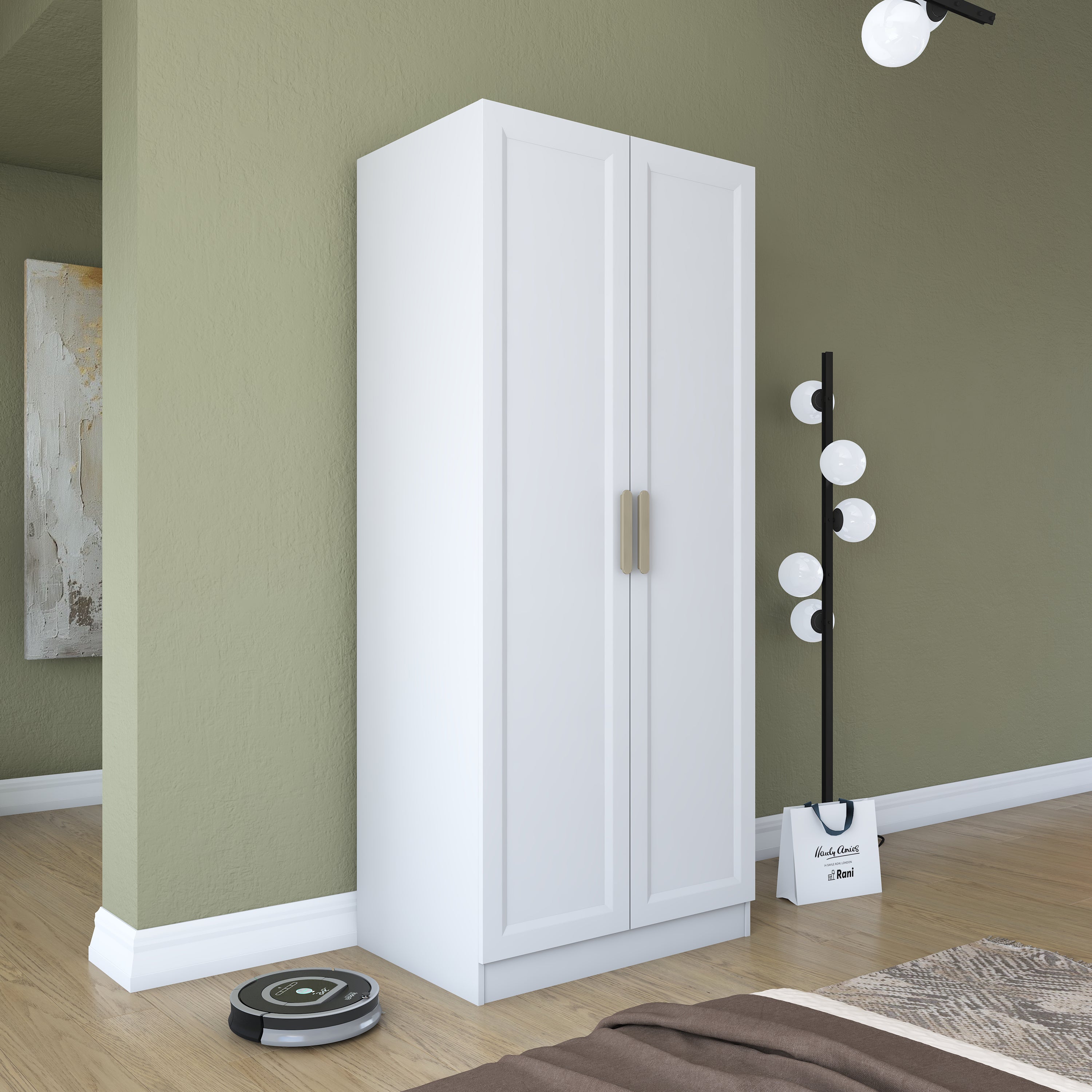 Rani BA202 Membran Kapaklı Gardırop 4 Raflı 2 Kapaklı Elbise Dolabı Beyaz