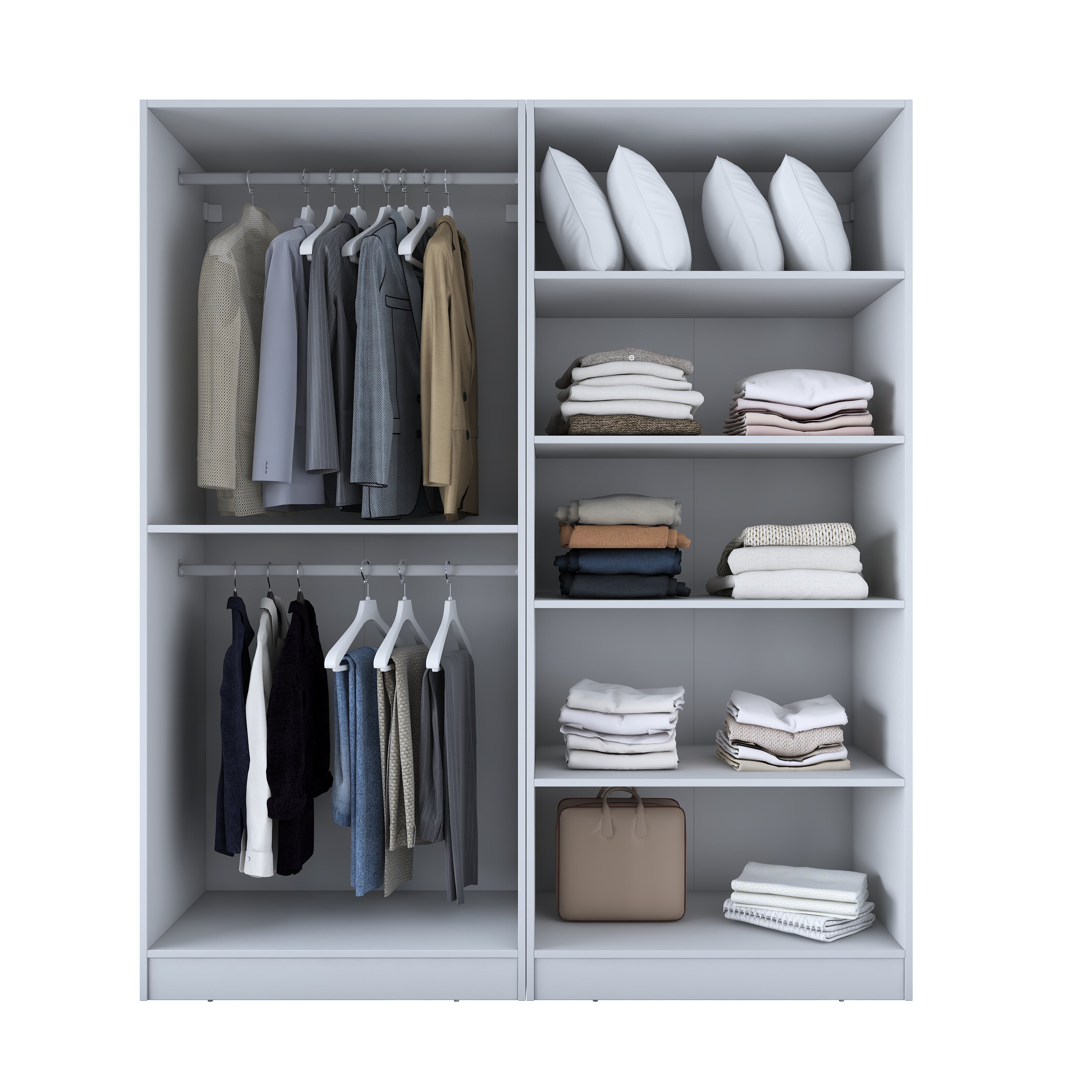 Rani BA208 Membran Kapaklı Gardırop 5 Raflı 2 Askılı 4 Kapaklı Elbise Dolabı Beyaz