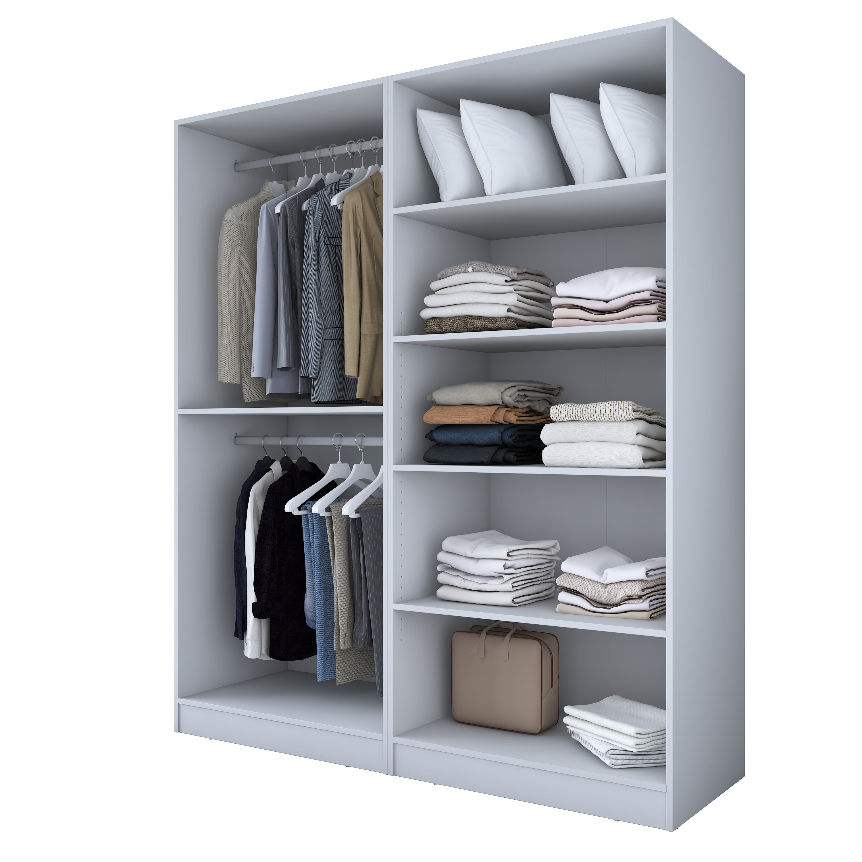 Rani BA208 Membran Kapaklı Gardırop 5 Raflı 2 Askılı 4 Kapaklı Elbise Dolabı Beyaz