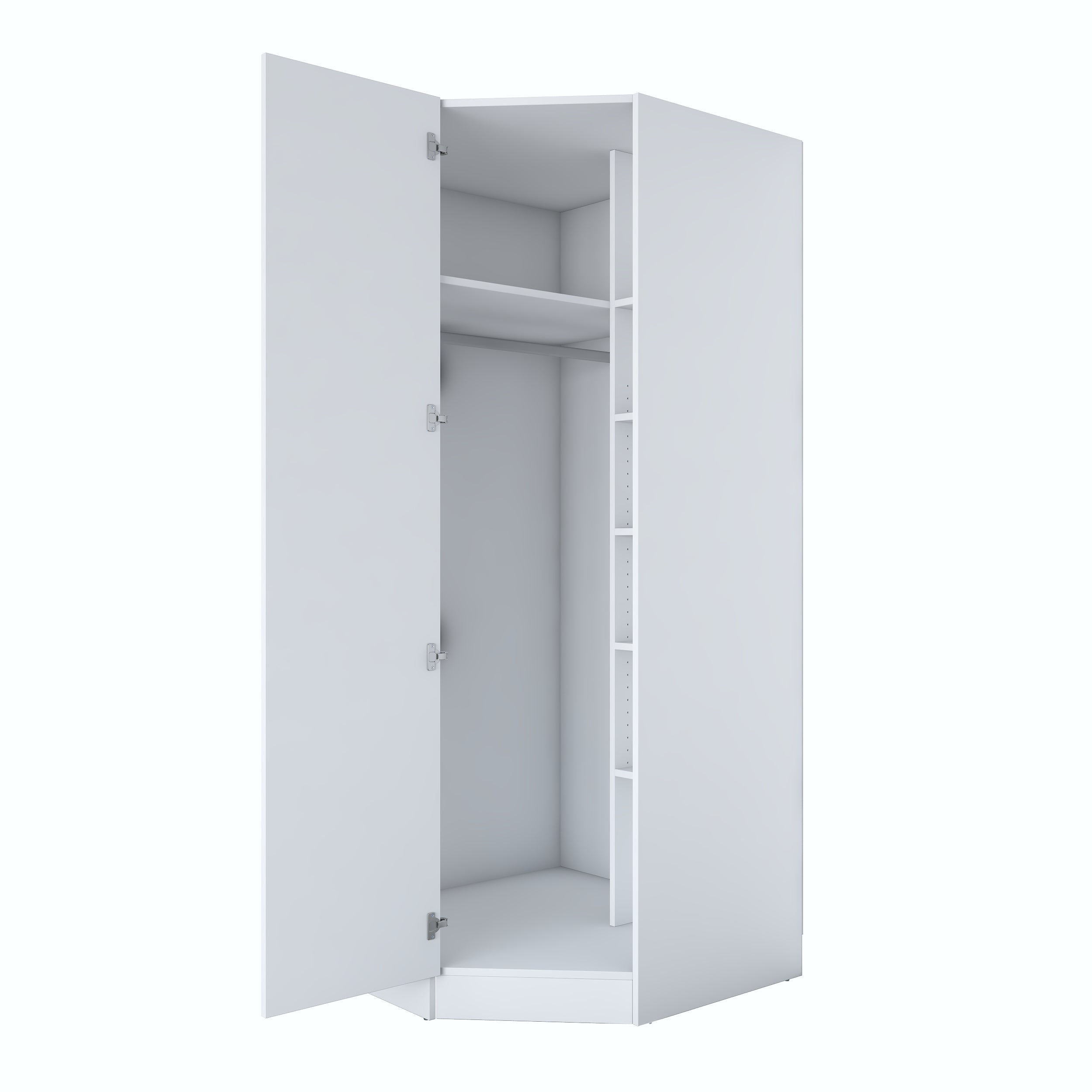 Rani BA205 Köşe Modül Gardırop Membran Kapaklı 6 Raflı Askılı Elbise Dolabı Tamamlayıcı Köşe Ünitesi Beyaz