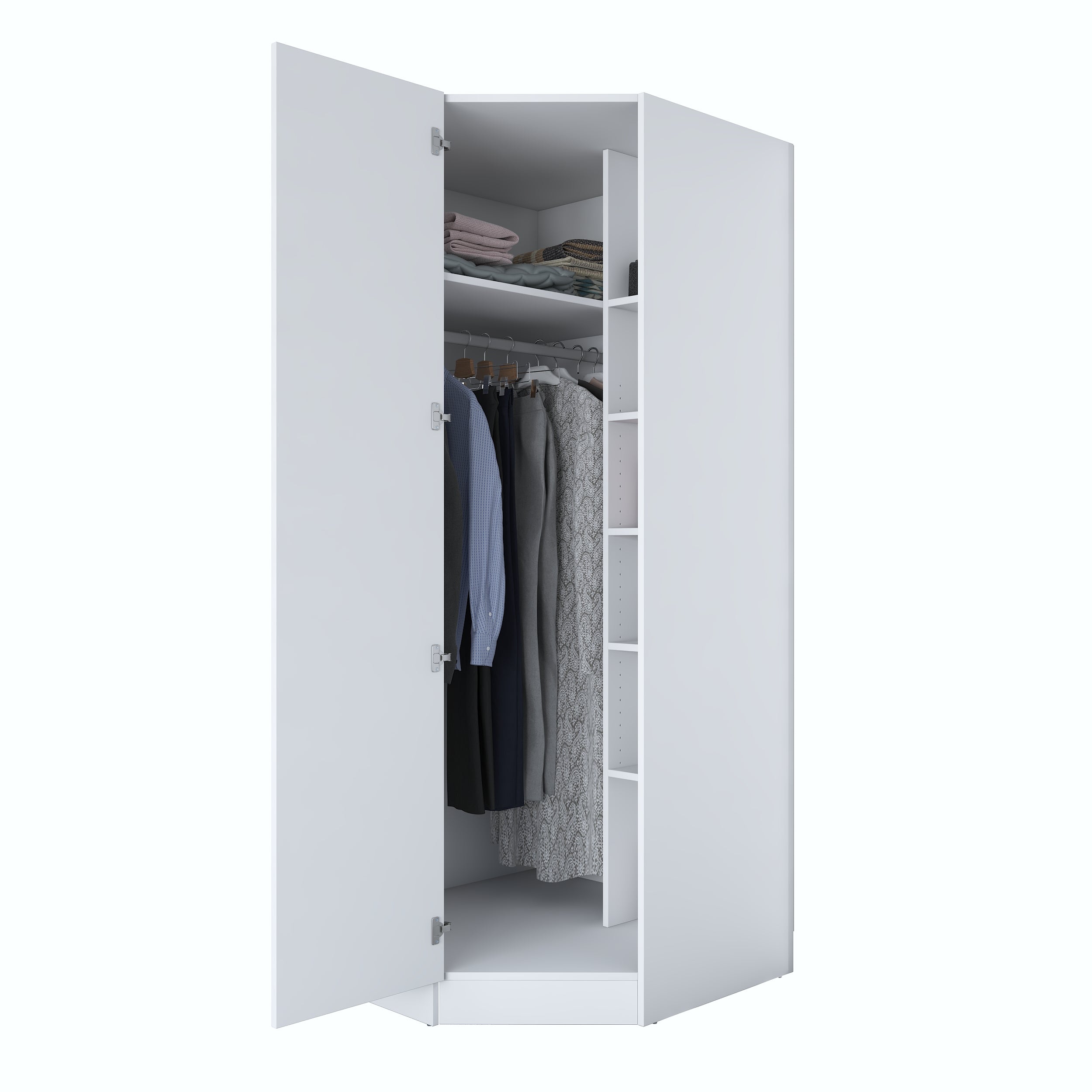 Rani BA205 Köşe Modül Gardırop Membran Kapaklı 6 Raflı Askılı Elbise Dolabı Tamamlayıcı Köşe Ünitesi Beyaz