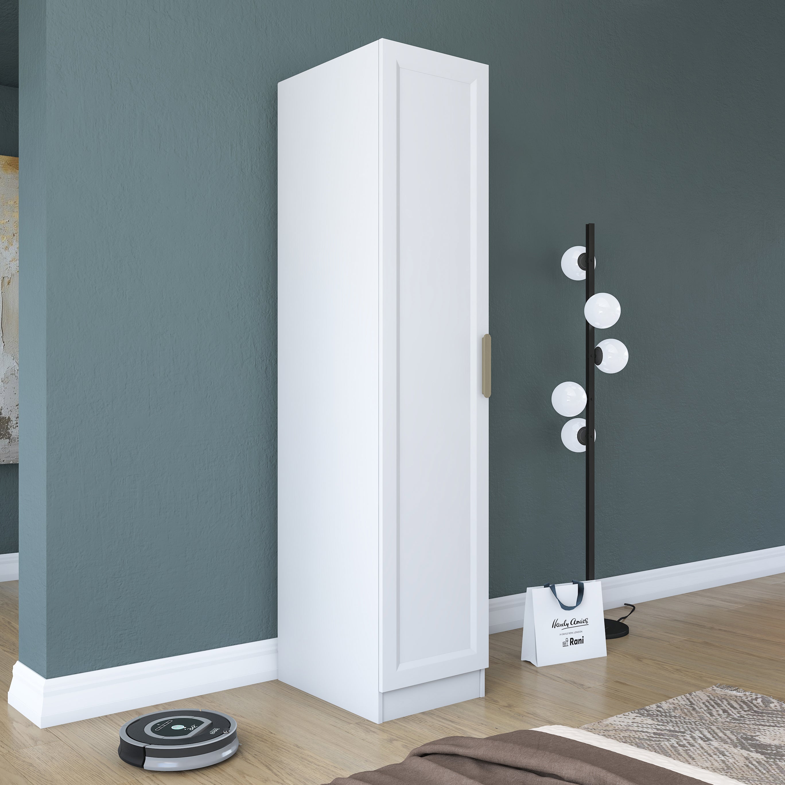 Rani BA204 Membran Kapaklı Gardırop 5 Raflı Tek Kapaklı Elbise Dolabı Beyaz