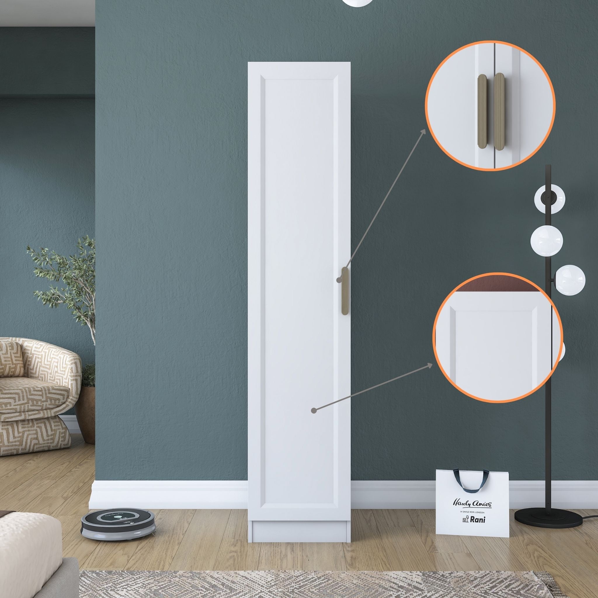 Rani BA204 Membran Kapaklı Gardırop 5 Raflı Tek Kapaklı Elbise Dolabı Beyaz