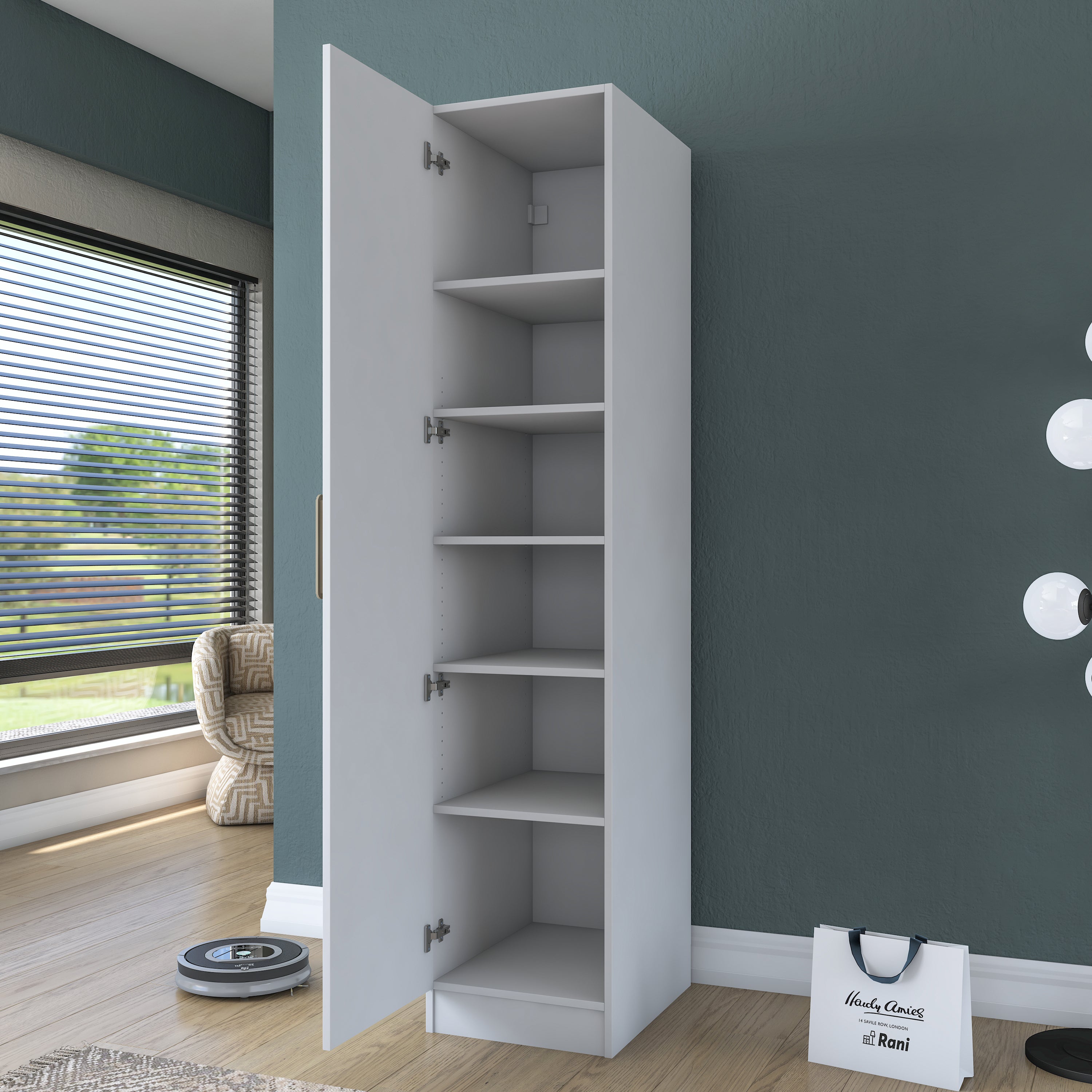 Rani BA204 Membran Kapaklı Gardırop 5 Raflı Tek Kapaklı Elbise Dolabı Beyaz