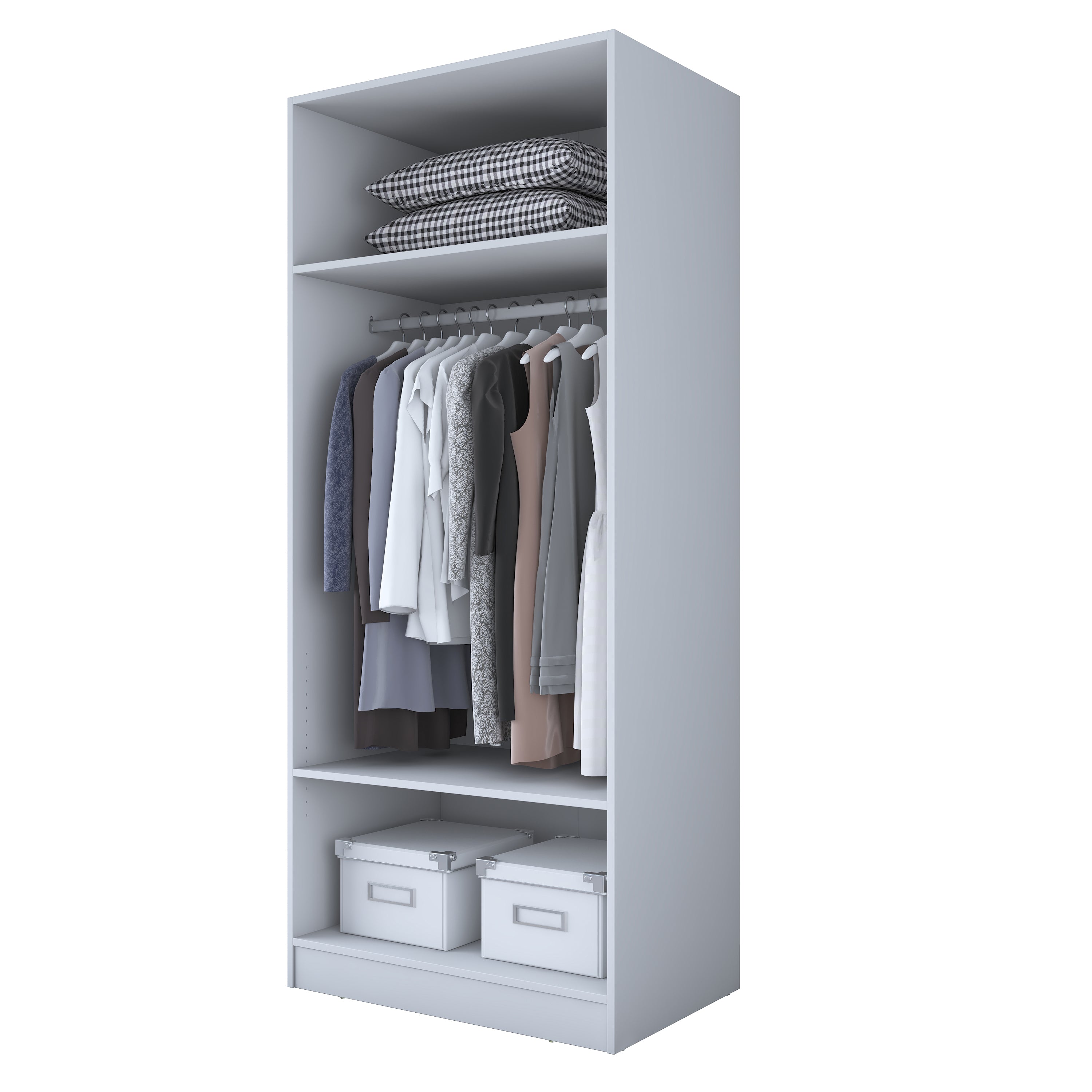 Rani BA203 Membran Kapaklı Gardırop 2 Raflı  Askılı 2 Kapaklı Elbise Dolabı Beyaz