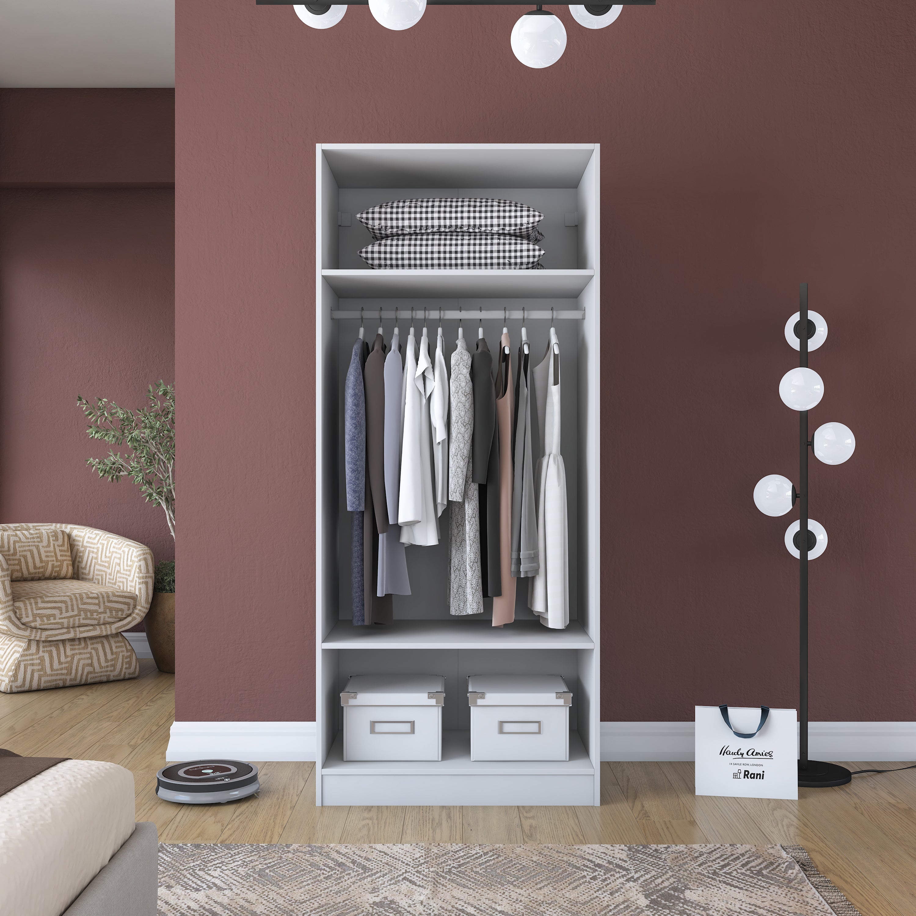 Rani BA203 Membran Kapaklı Gardırop 2 Raflı  Askılı 2 Kapaklı Elbise Dolabı Beyaz
