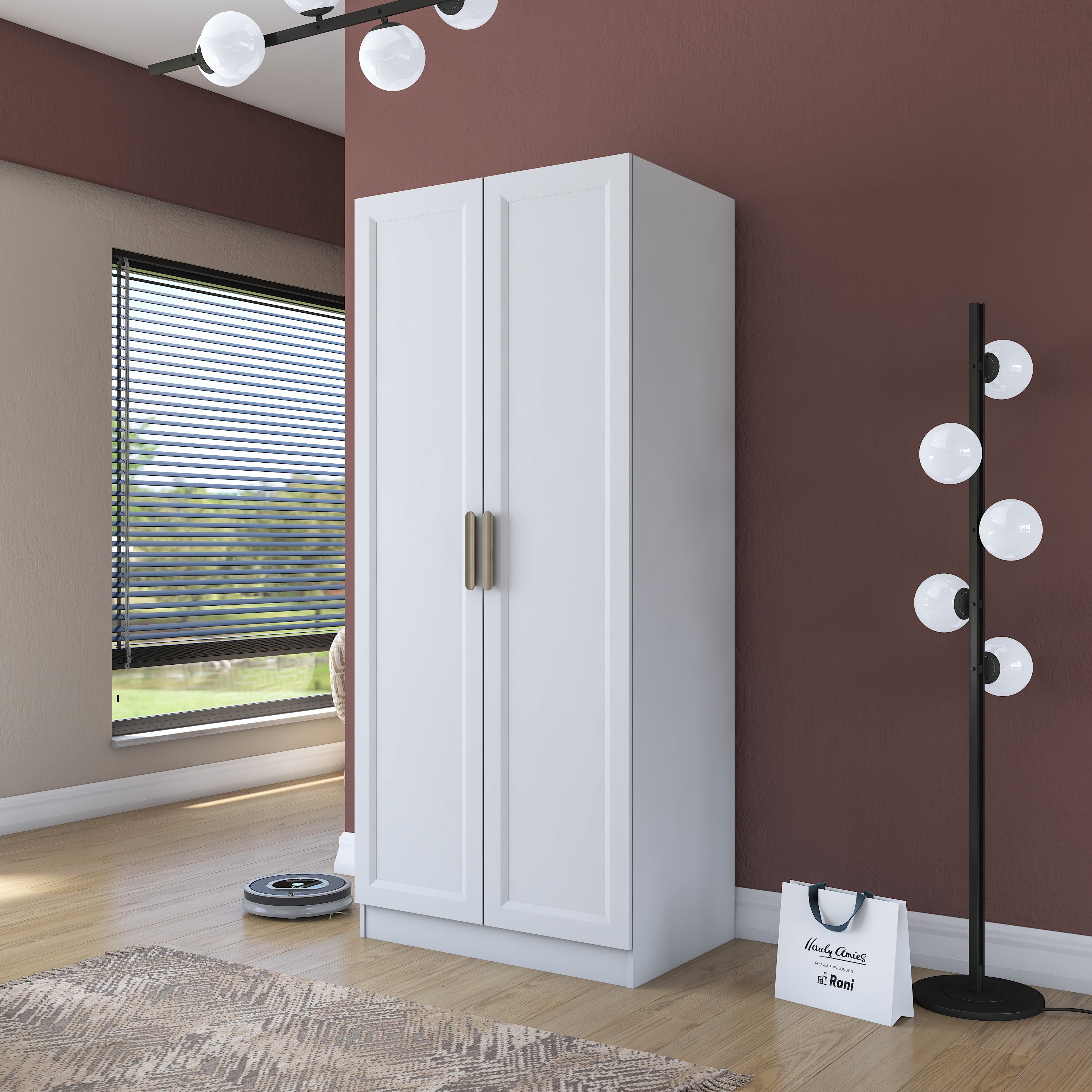 Rani BA203 Membran Kapaklı Gardırop 2 Raflı  Askılı 2 Kapaklı Elbise Dolabı Beyaz