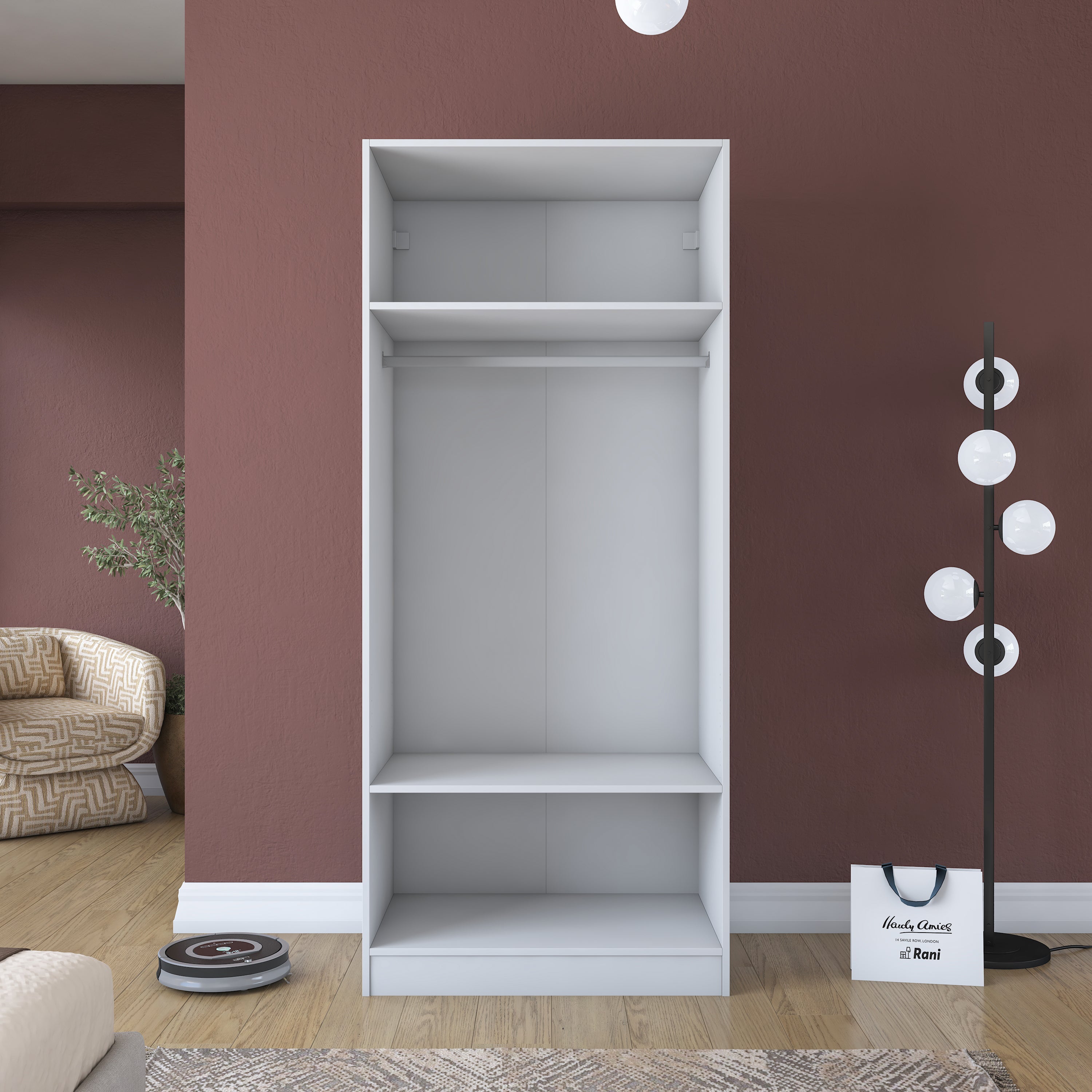 Rani BA203 Membran Kapaklı Gardırop 2 Raflı  Askılı 2 Kapaklı Elbise Dolabı Beyaz