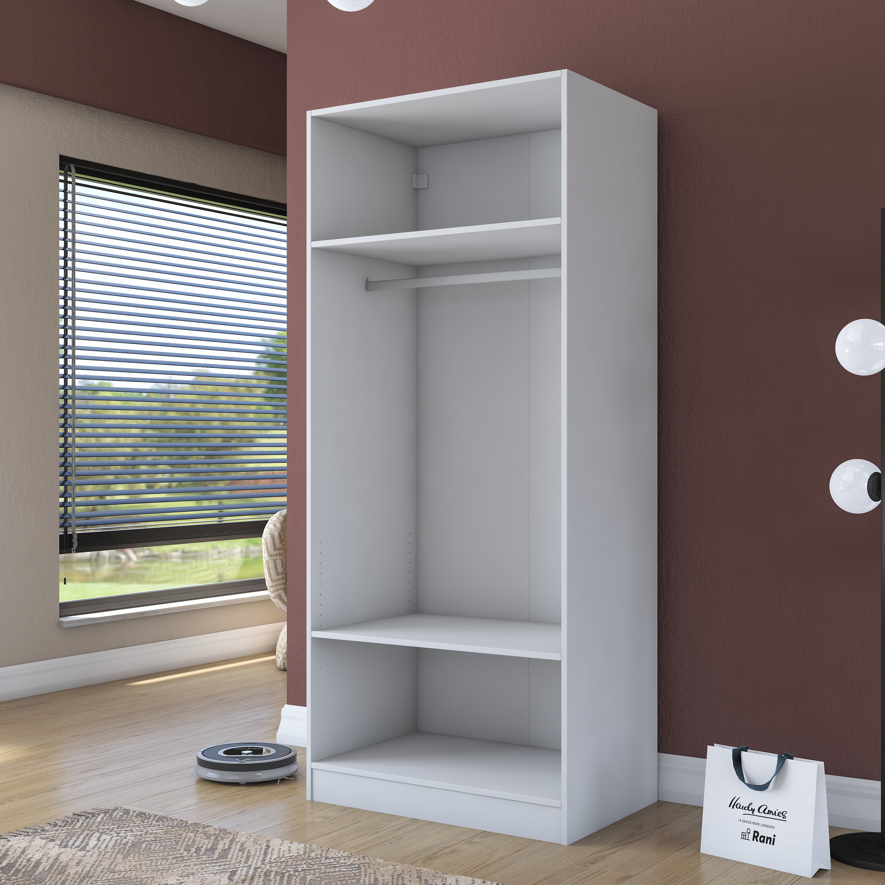 Rani BA203 Membran Kapaklı Gardırop 2 Raflı  Askılı 2 Kapaklı Elbise Dolabı Beyaz