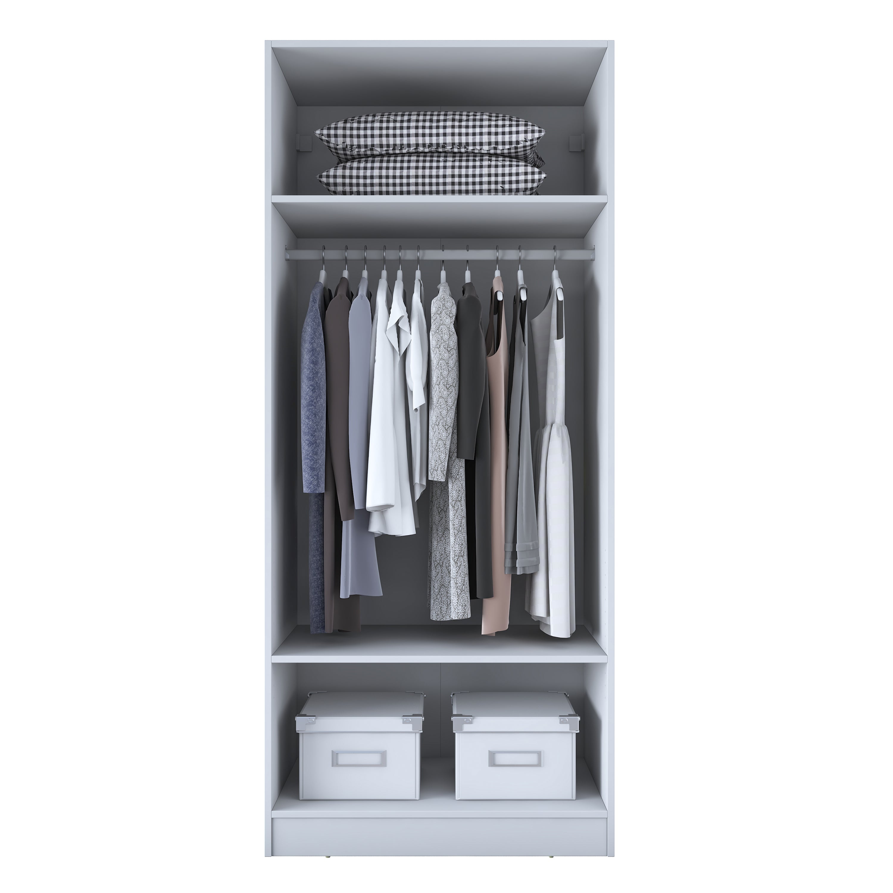 Rani BA203 Membran Kapaklı Gardırop 2 Raflı  Askılı 2 Kapaklı Elbise Dolabı Beyaz