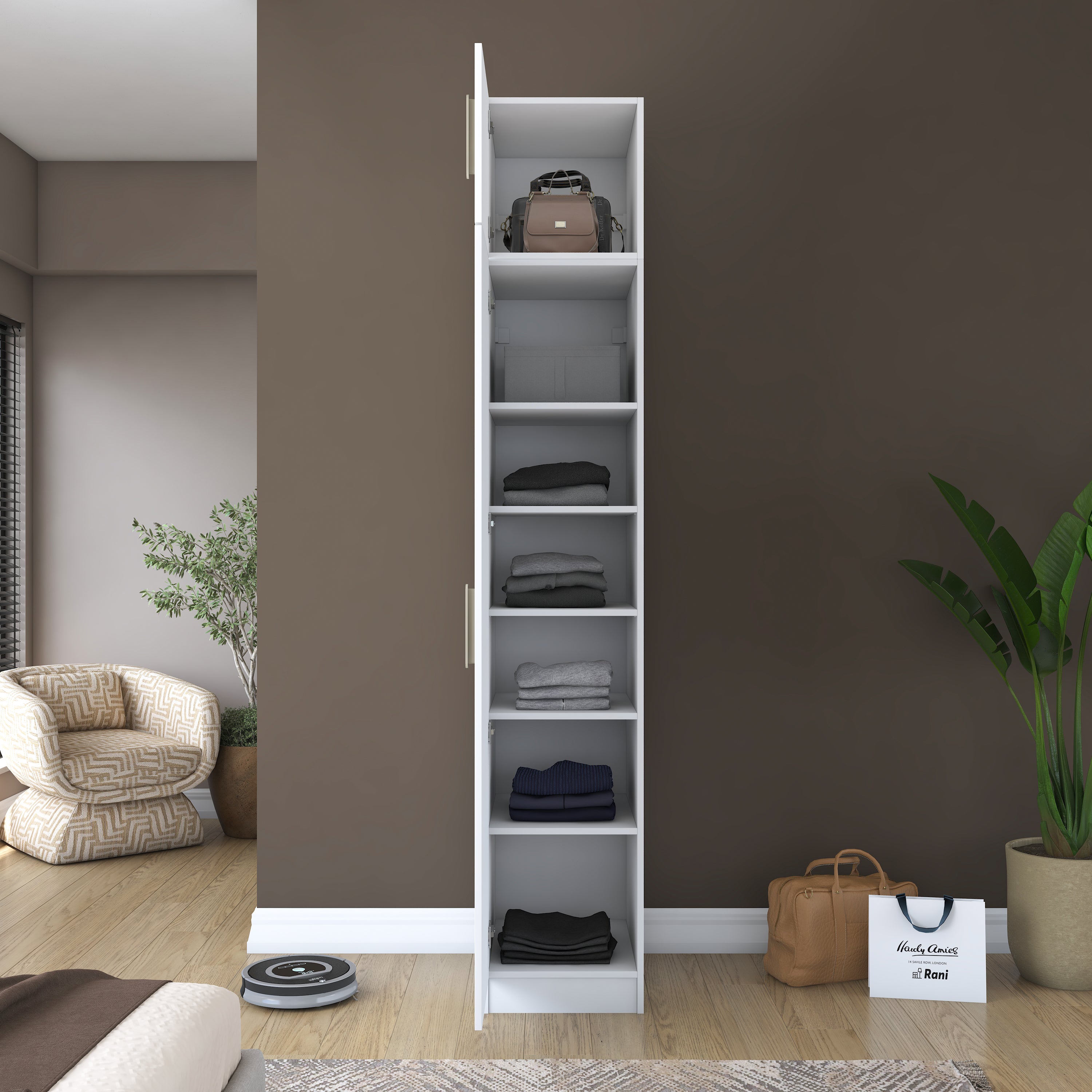 Rani BA212 Gardırop 2 Kapaklı 5 Raflı Elbise Dolabı Beyaz