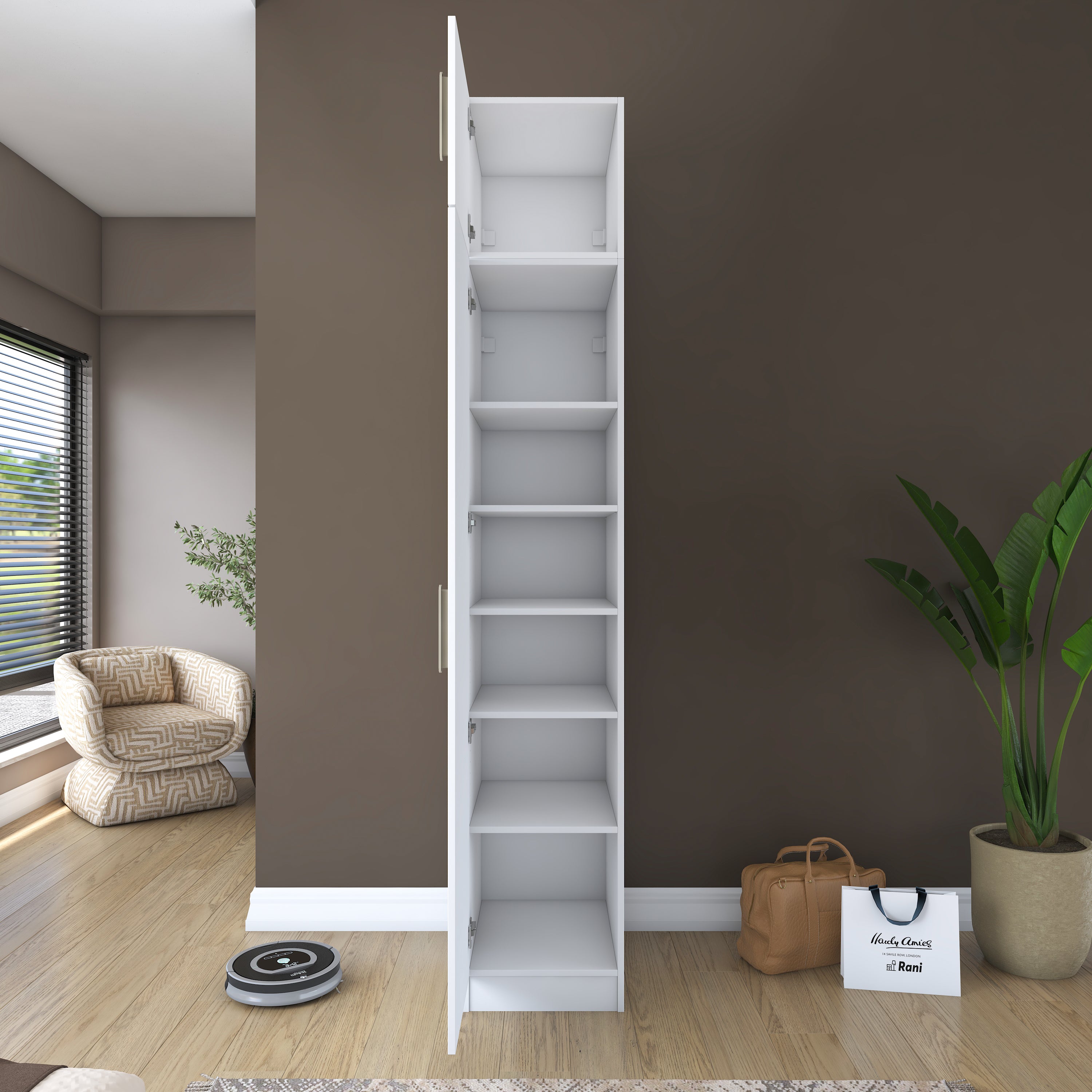 Rani BA212 Gardırop 2 Kapaklı 5 Raflı Elbise Dolabı Beyaz