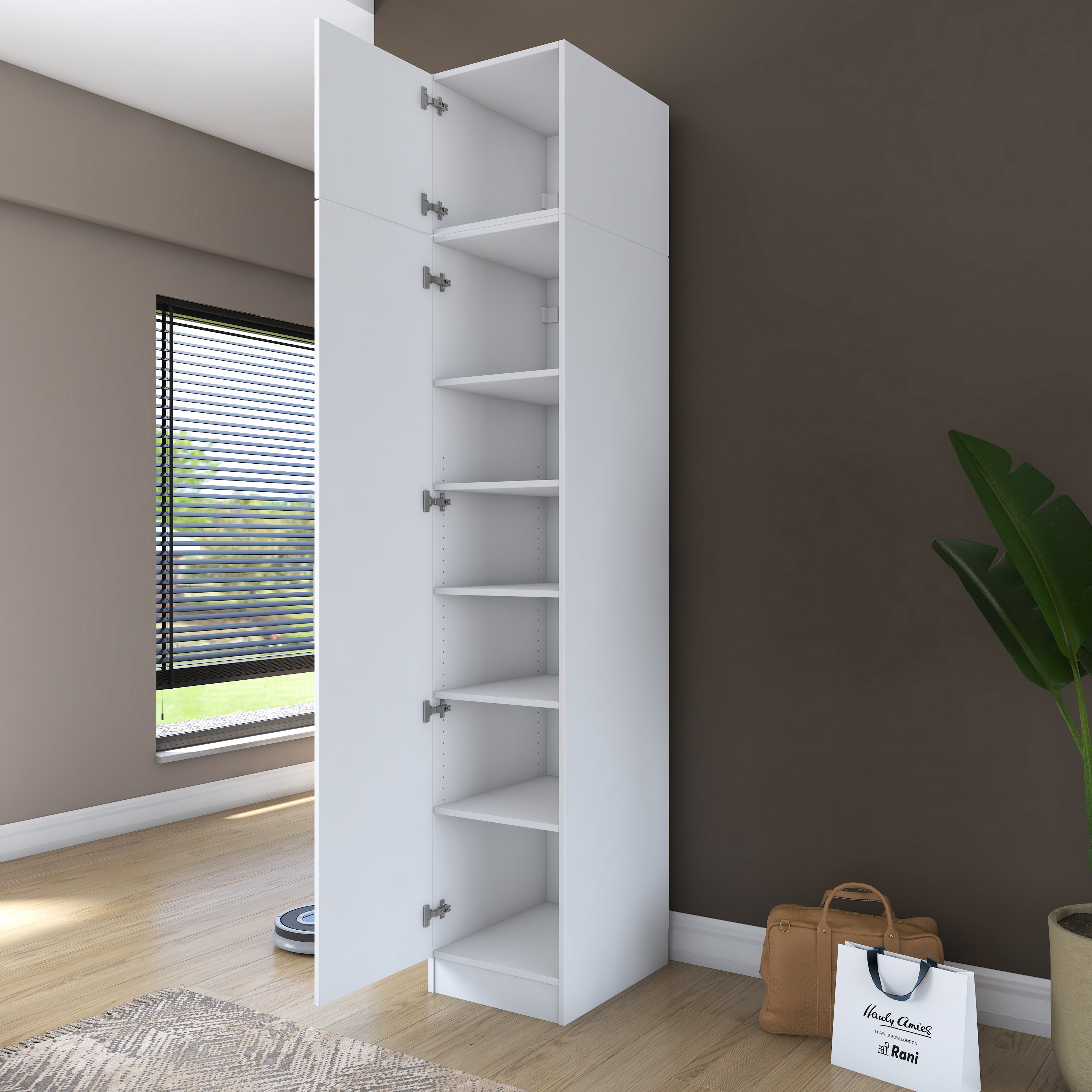 Rani BA212 Gardırop 2 Kapaklı 5 Raflı Elbise Dolabı Beyaz