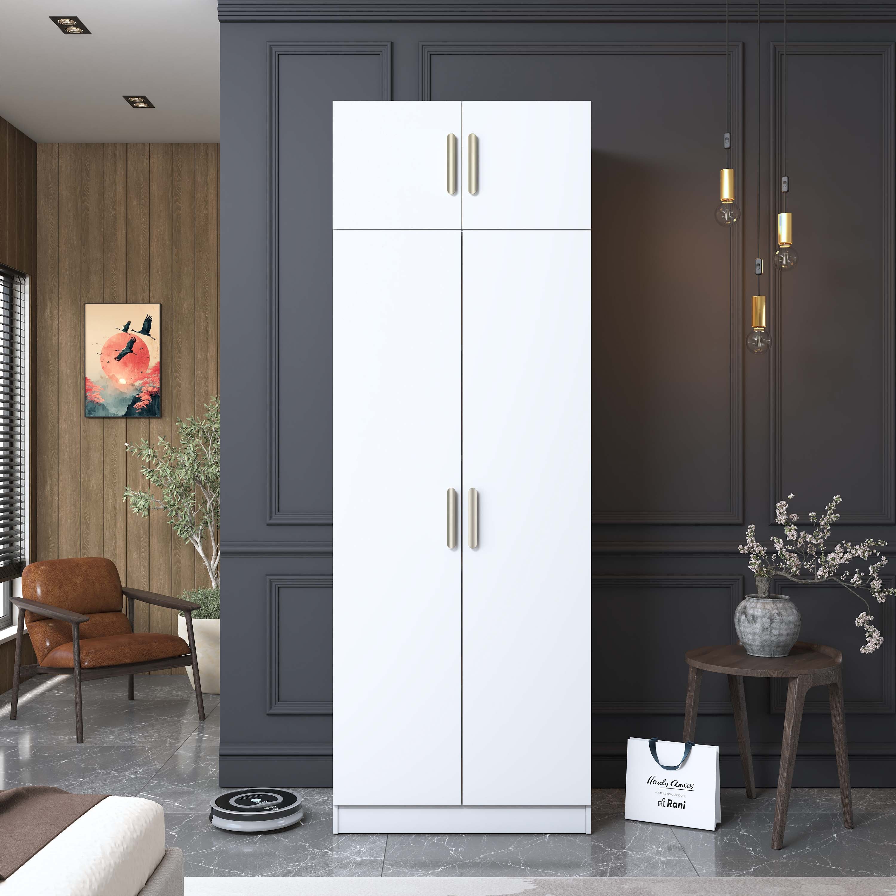 Rani BA210 Gardırop 4 Kapaklı 4 Raflı Elbise Dolabı Beyaz