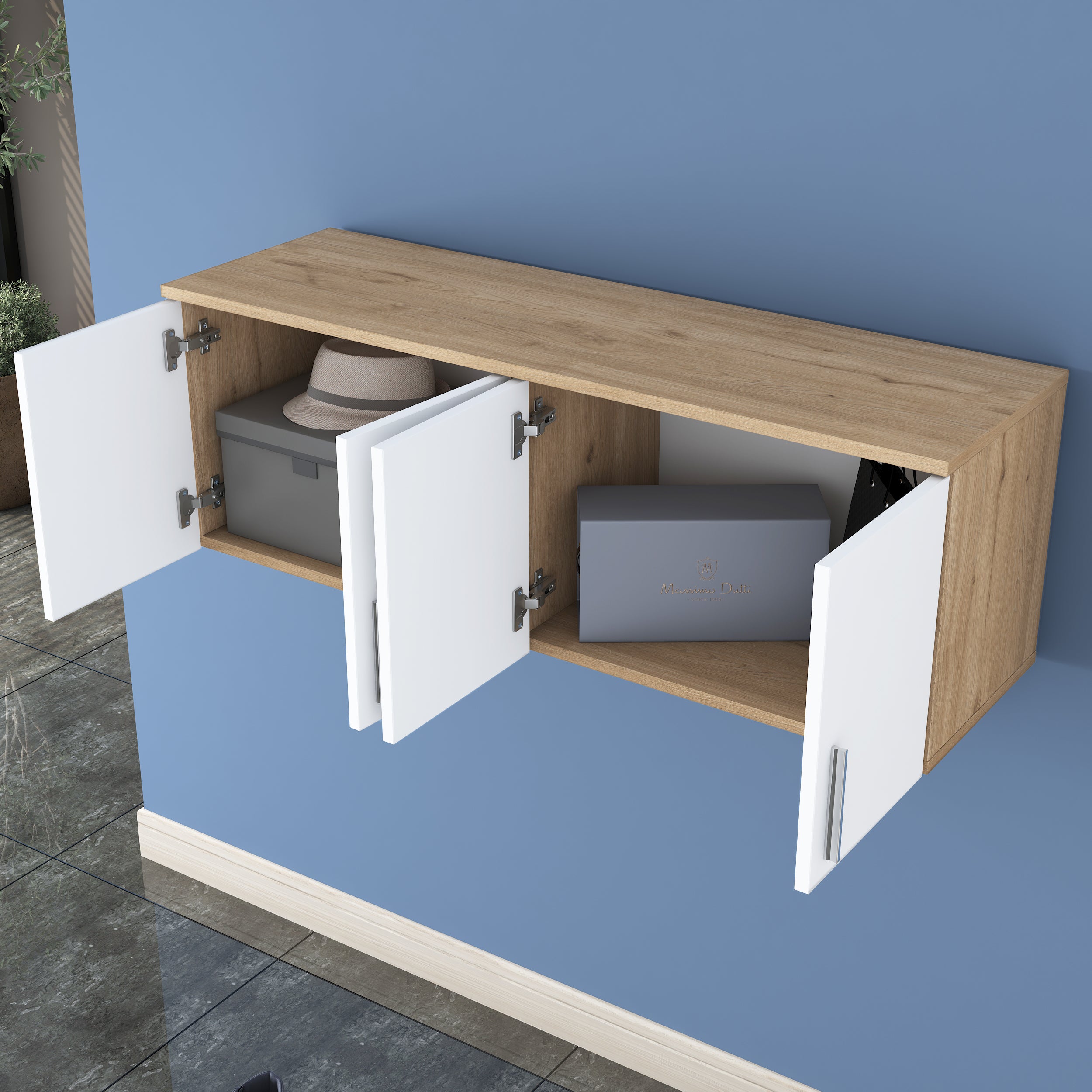 Rani EA150 Portmanto Üst Modülü Çok Amaçlı Dolap Sepet Ceviz - Beyaz