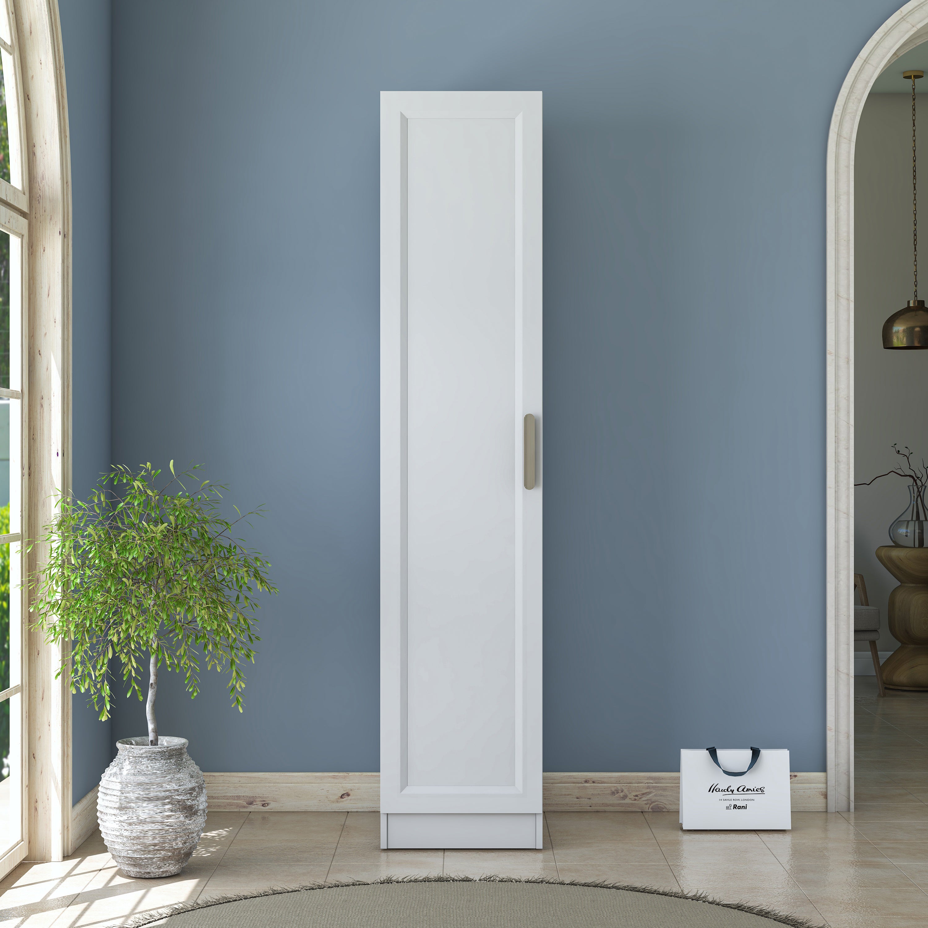 Rani BA217 Membran Kapaklı Gardırop Tek Kapaklı Raflı Askılı Elbise Dolabı Beyaz