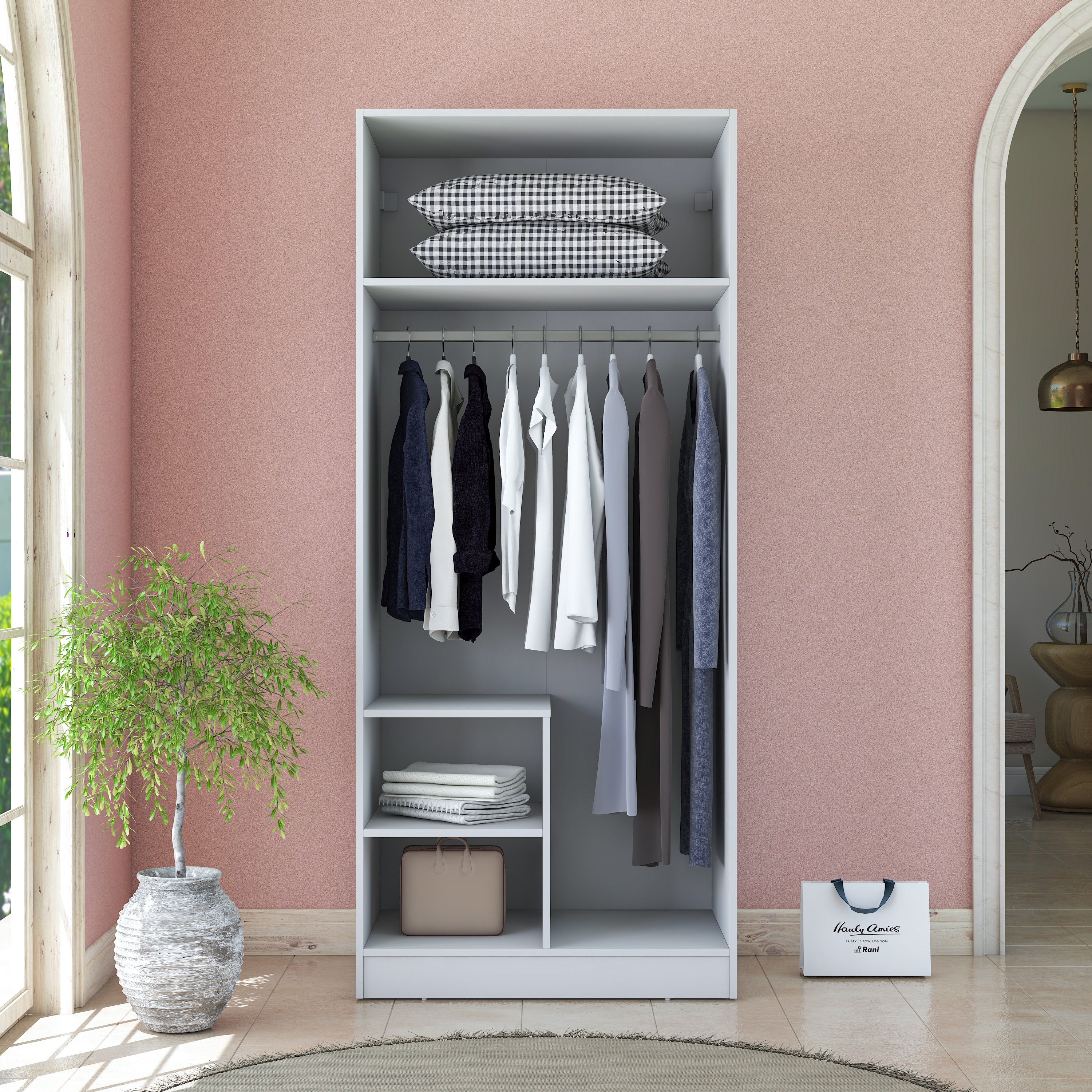 Rani BA226 Membran Kapaklı Gardırop 2 Kapaklı 2 Raflı Elbise Dolabı Beyaz