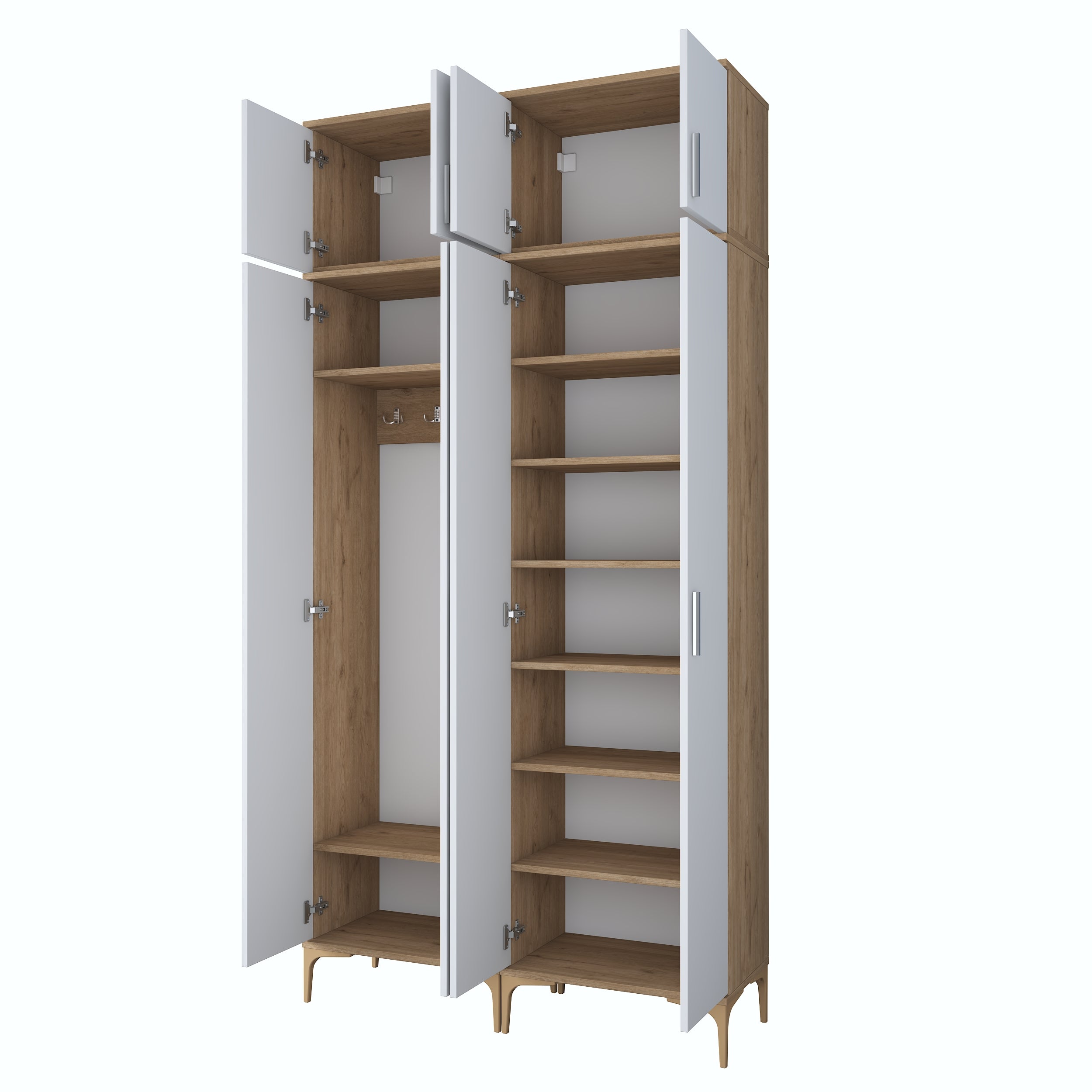 Rani EA161 Modern Portmanto 8 Kapaklı 8 Raflı 4 Askılı Ayakkabılık Vestiyer Sepet Ceviz - Beyaz