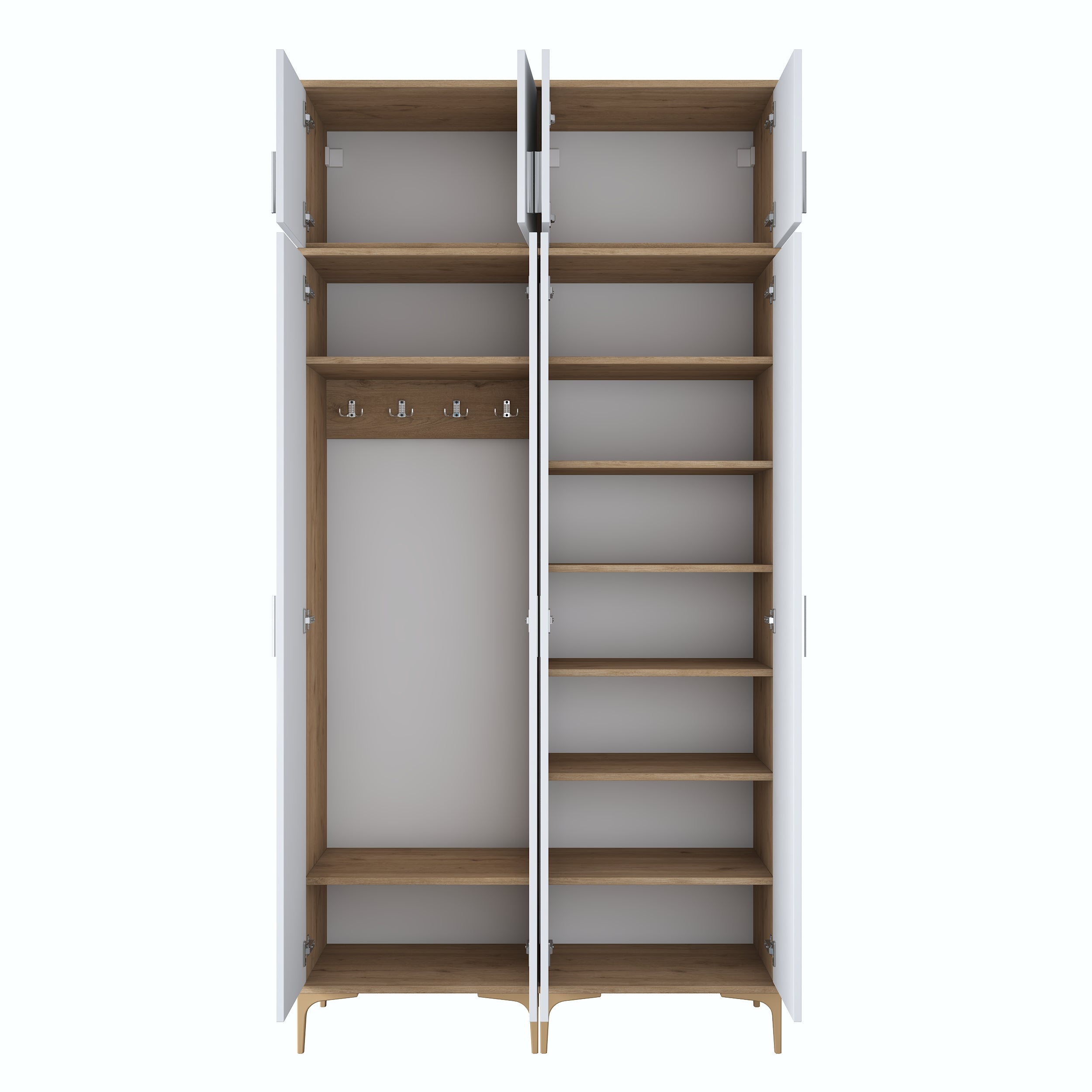 Rani EA161 Modern Portmanto 8 Kapaklı 8 Raflı 4 Askılı Ayakkabılık Vestiyer Sepet Ceviz - Beyaz