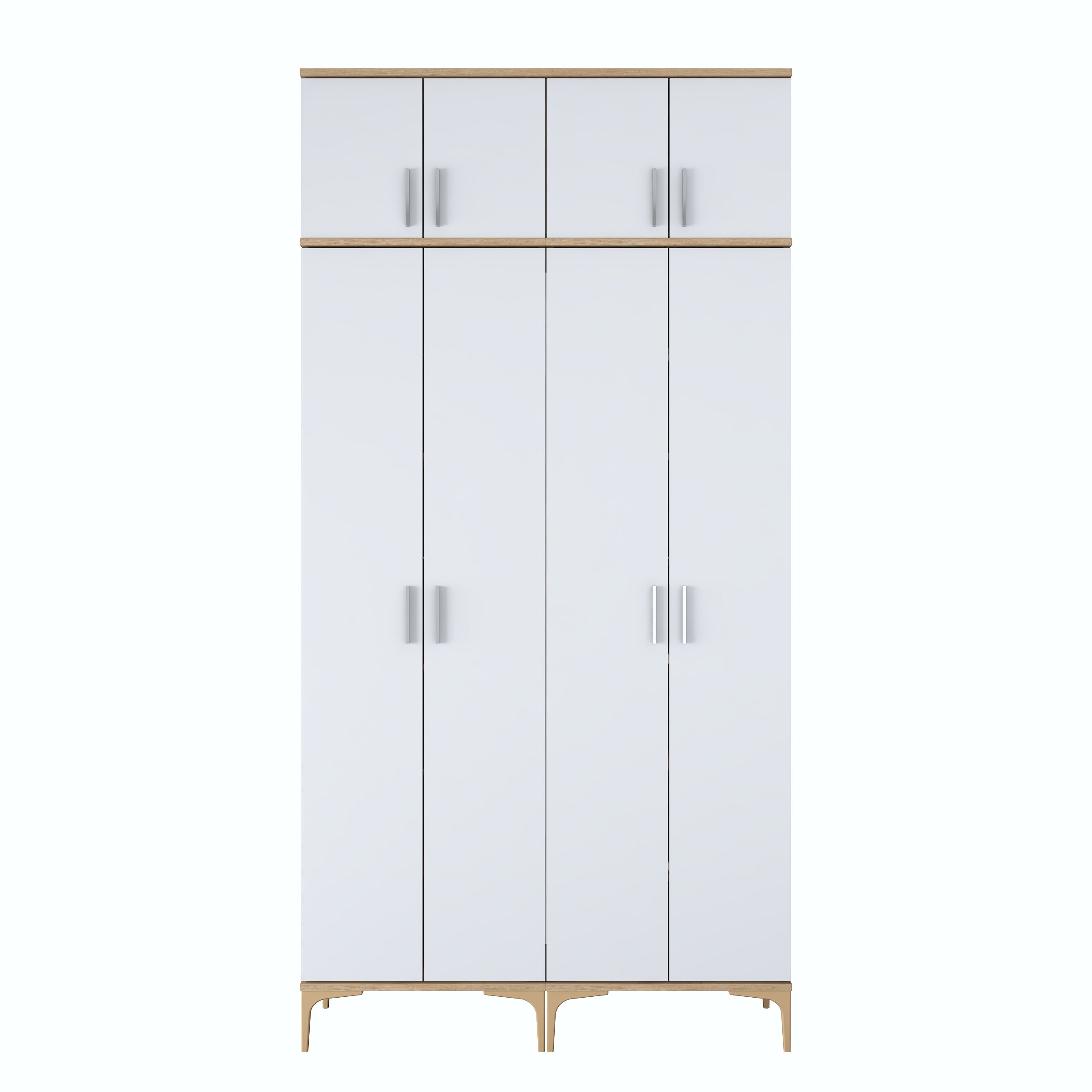 Rani EA161 Modern Portmanto 8 Kapaklı 8 Raflı 4 Askılı Ayakkabılık Vestiyer Sepet Ceviz - Beyaz