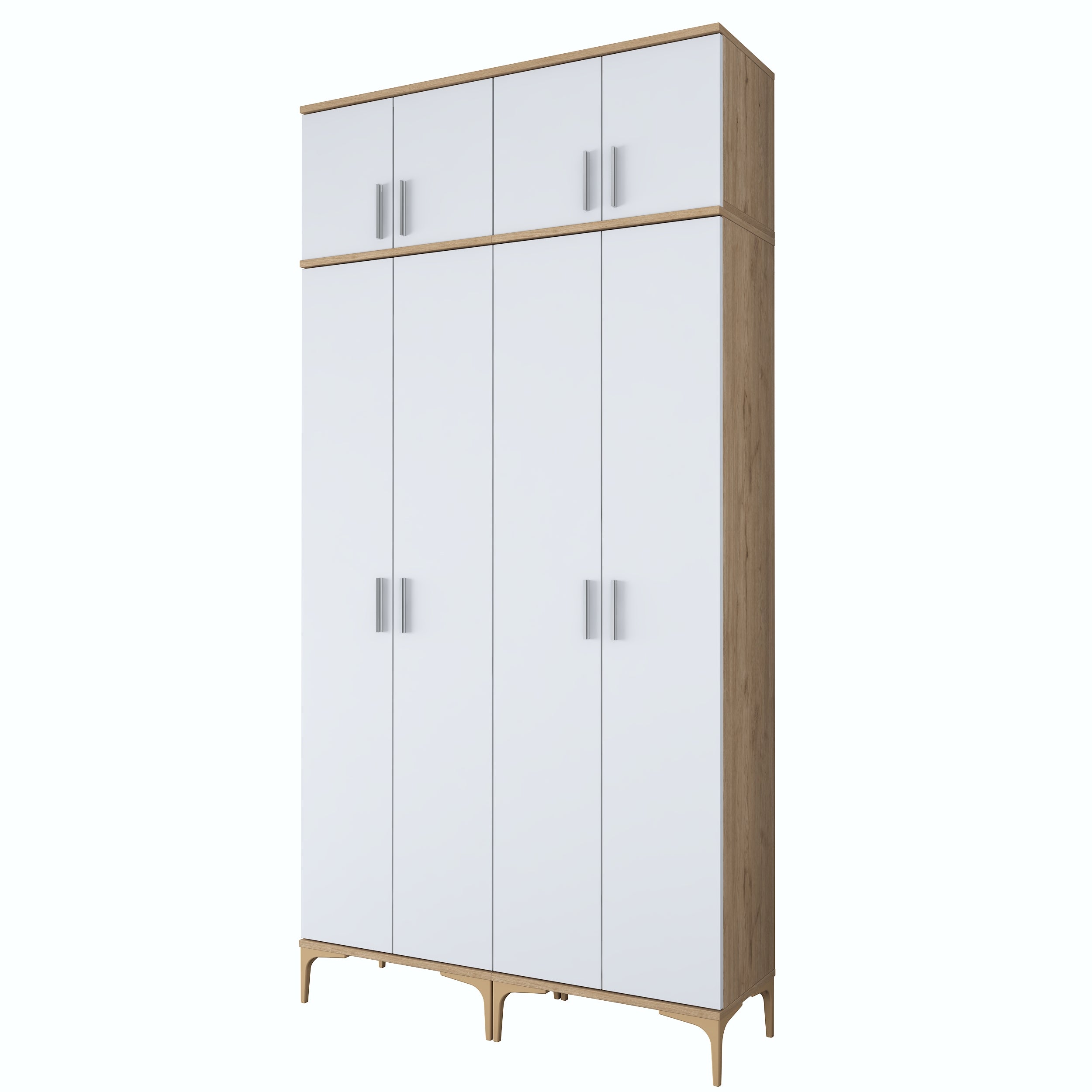 Rani EA161 Modern Portmanto 8 Kapaklı 8 Raflı 4 Askılı Ayakkabılık Vestiyer Sepet Ceviz - Beyaz