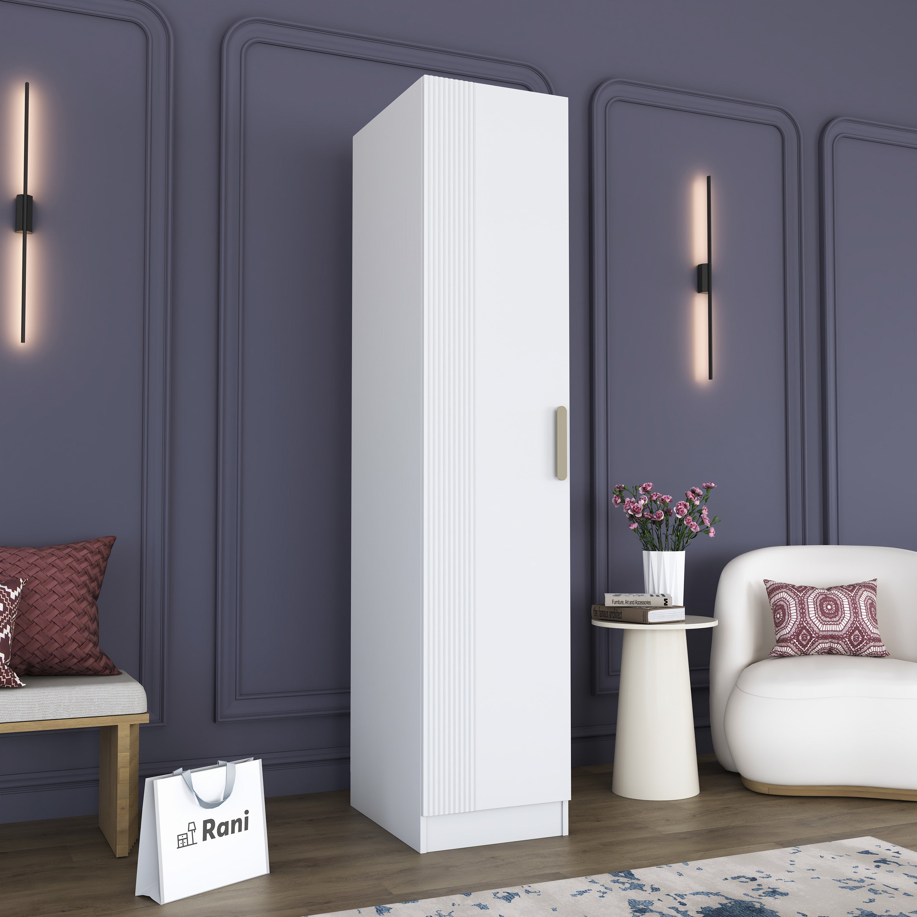 Rani BA219 Membran Kapaklı Gardırop Raflı Askılı Tek Kapaklı Elbise Dolabı Beyaz