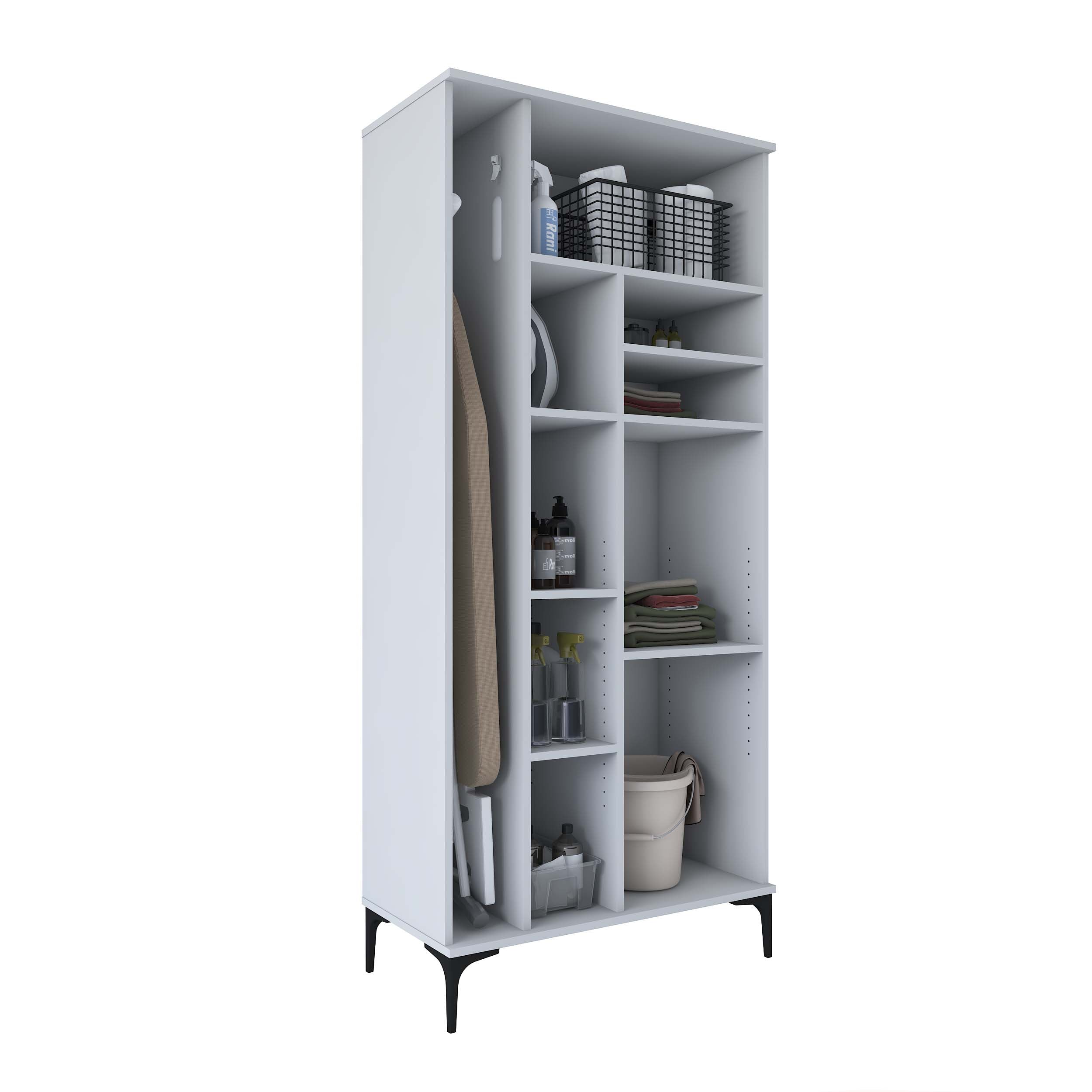 Rani KC103 Banyo Dolabı 2 Kapaklı 7 Raflı Çok Amaçlı Dolap Beyaz