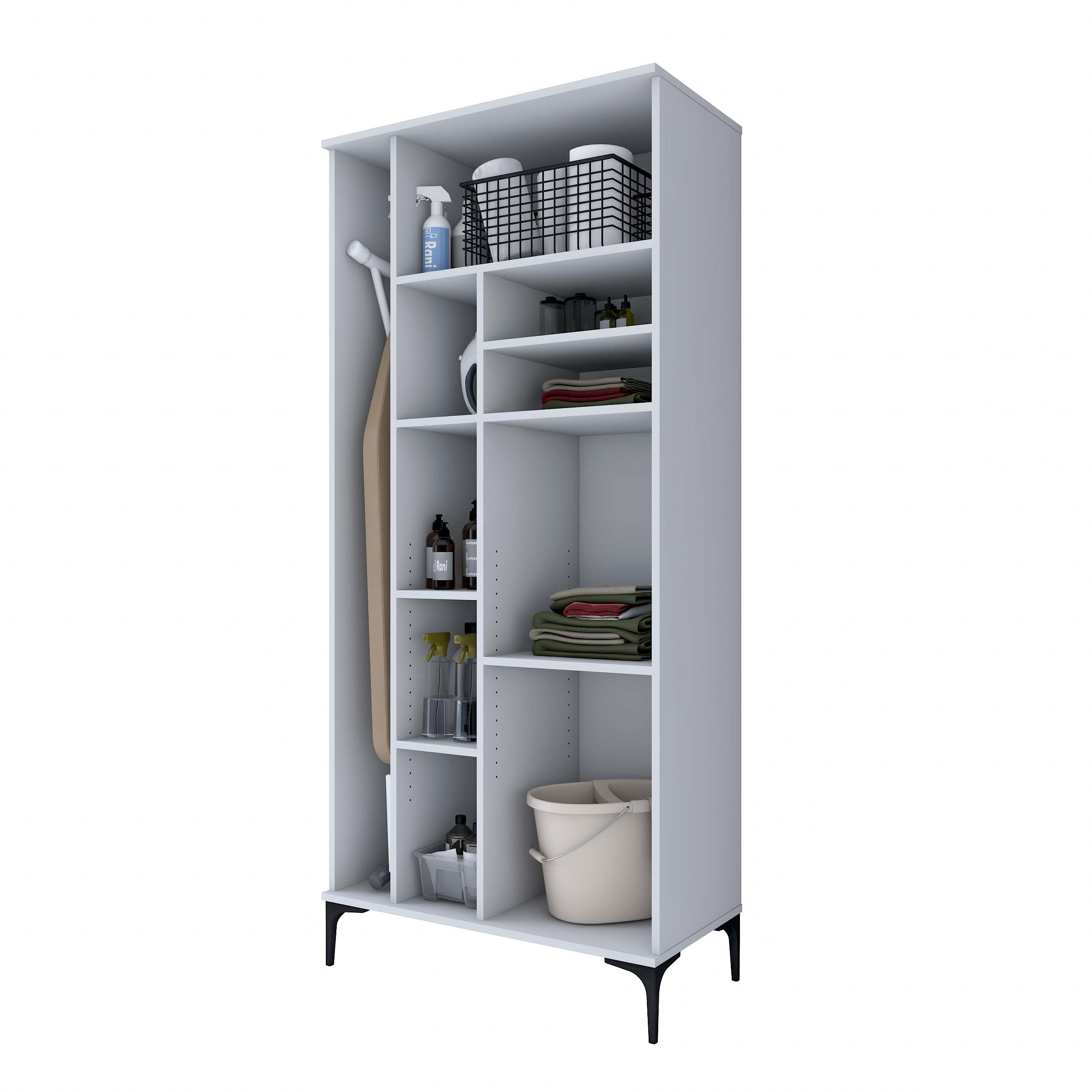 Rani KC103 Banyo Dolabı 2 Kapaklı 7 Raflı Çok Amaçlı Dolap Beyaz