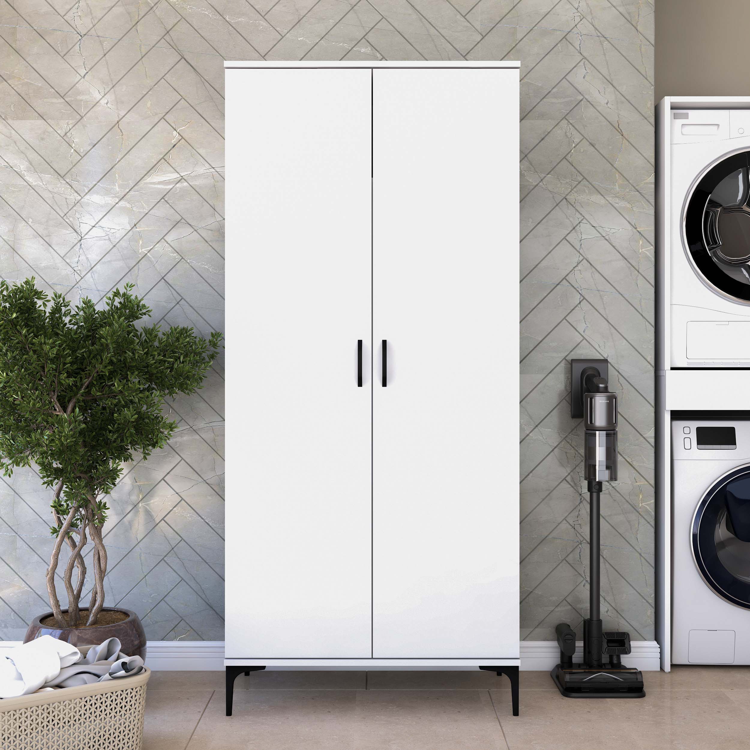 Rani KC103 Banyo Dolabı 2 Kapaklı 7 Raflı Çok Amaçlı Dolap Beyaz