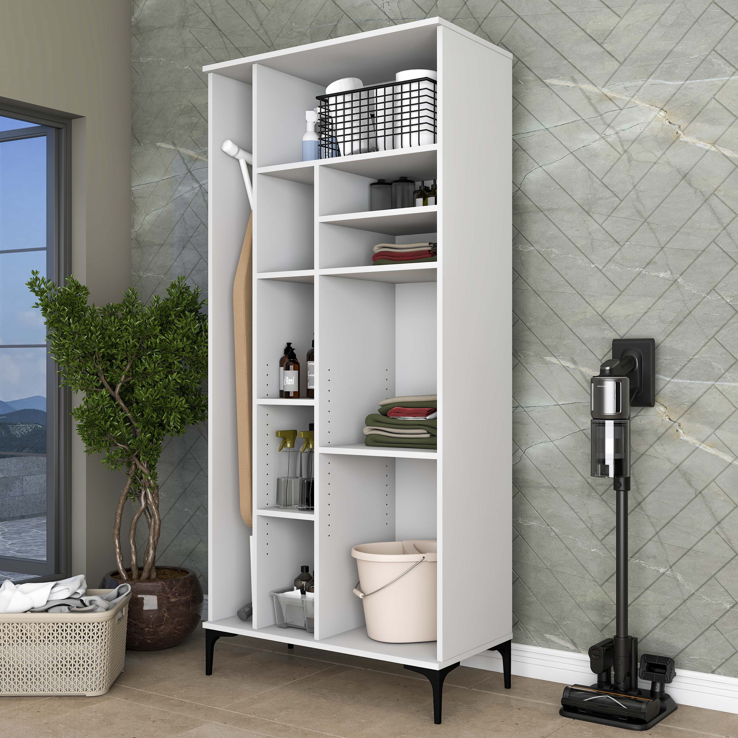 Rani KC103 Banyo Dolabı 2 Kapaklı 7 Raflı Çok Amaçlı Dolap Beyaz