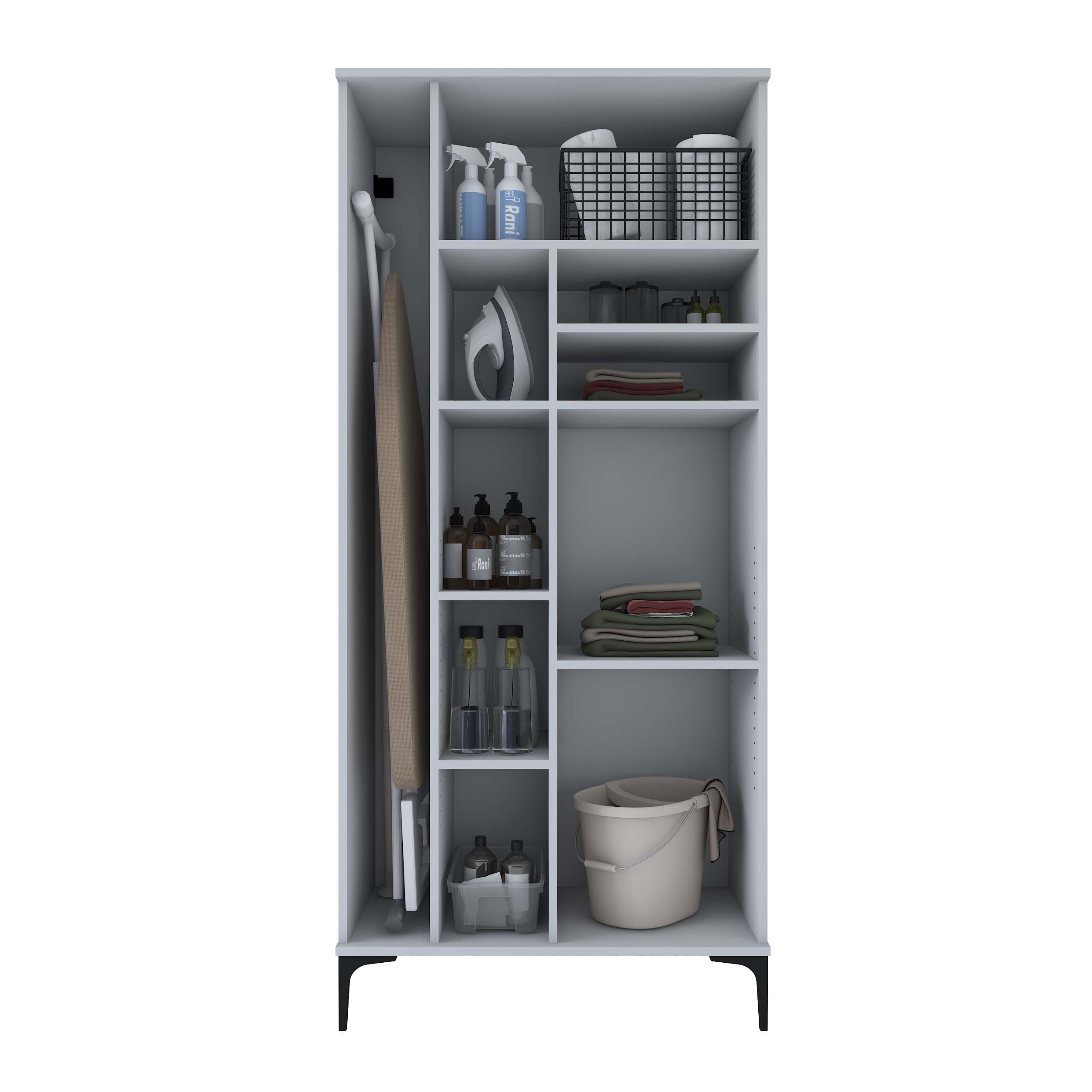 Rani KC103 Banyo Dolabı 2 Kapaklı 7 Raflı Çok Amaçlı Dolap Beyaz