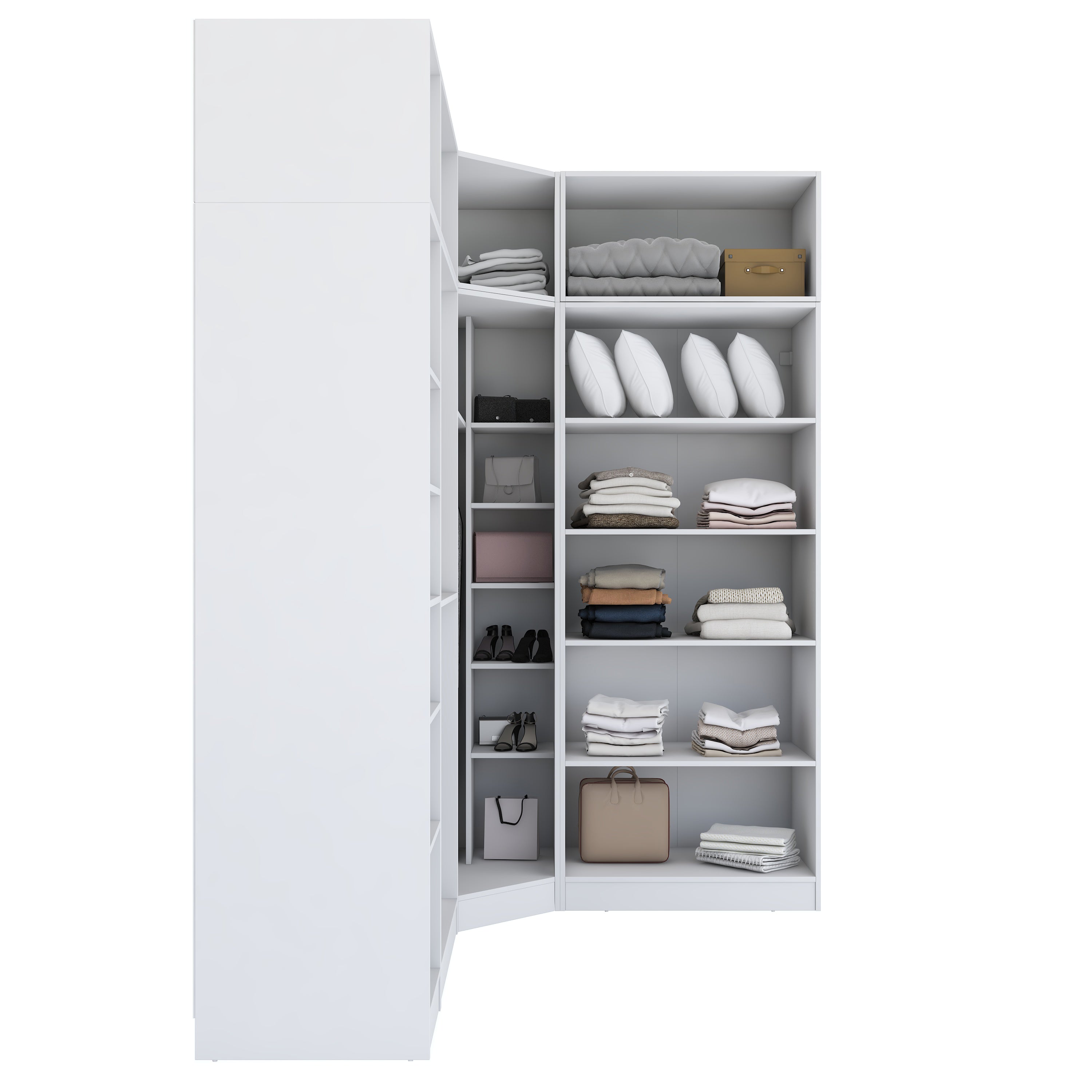 Rani BA229 Modüler Köşe Gardırop 6 Kapaklı Raflı Askılı Elbise Dolabı Beyaz