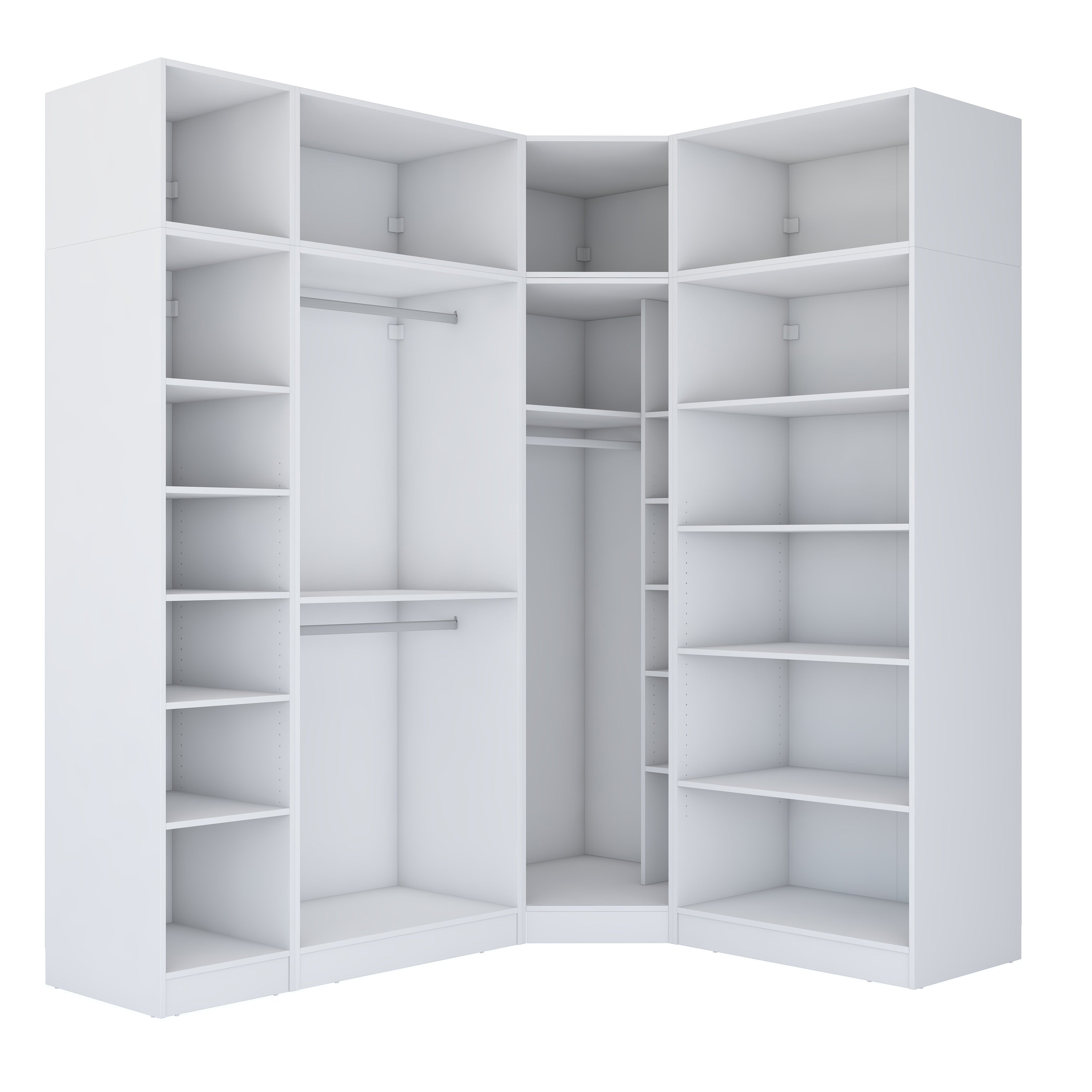 Rani BA229 Modüler Köşe Gardırop 6 Kapaklı Raflı Askılı Elbise Dolabı Beyaz