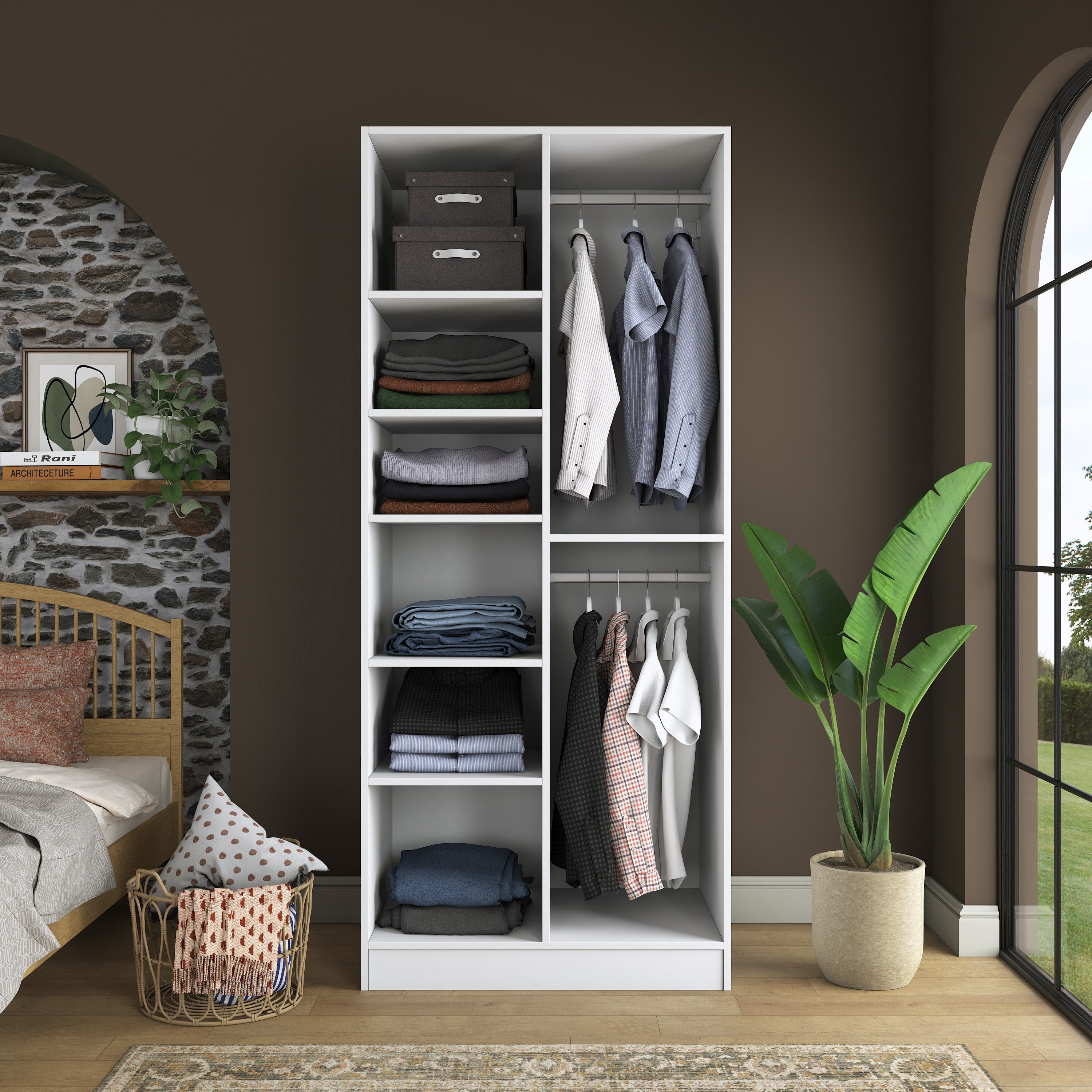 Rani BA222 Membran Kapaklı Gardırop 2 Kapaklı 6 Raflı 2 Askılı Elbise Dolabı Beyaz