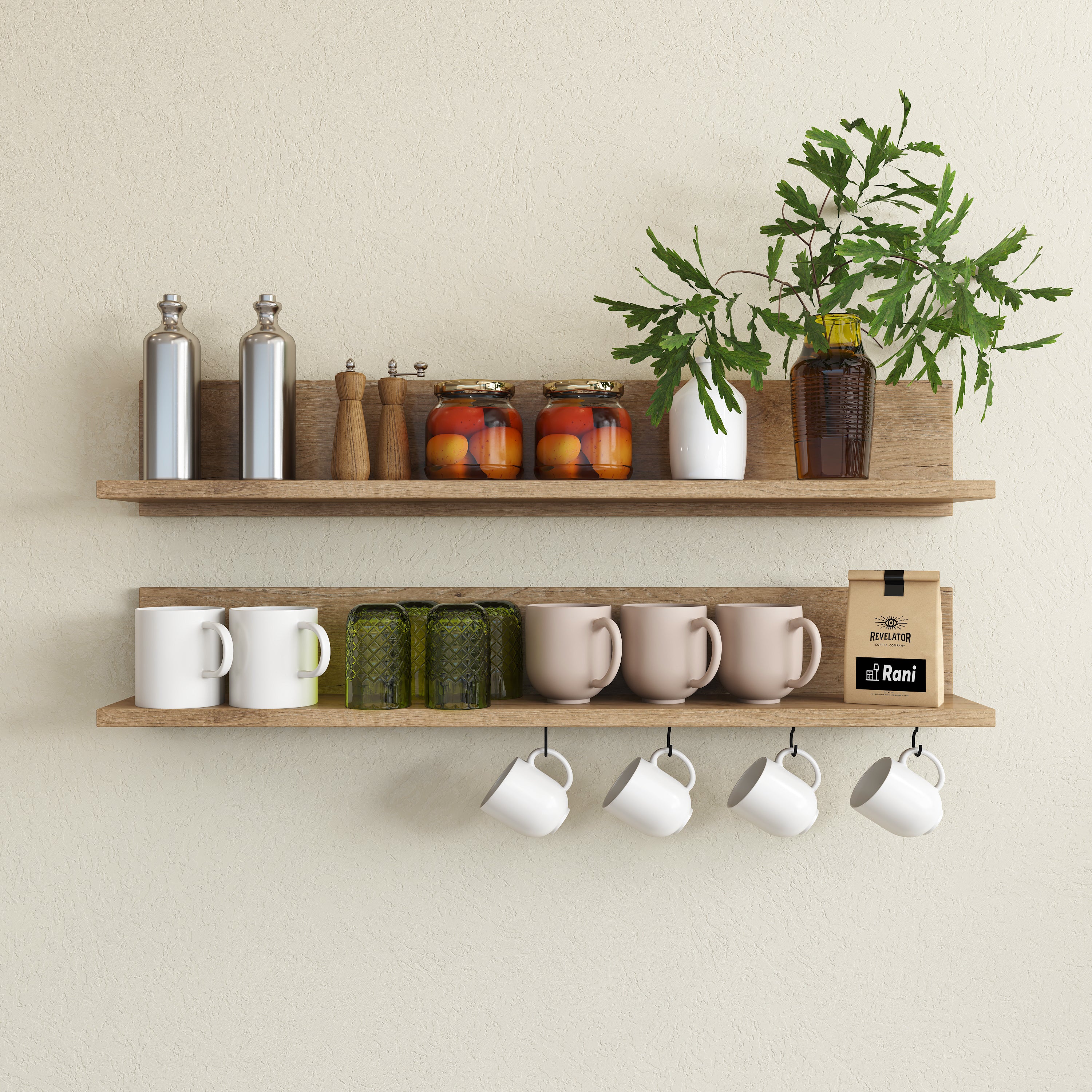 Rani AE106 2'li 4 Askılı Dekoratif Duvar Rafı Sepet Ceviz