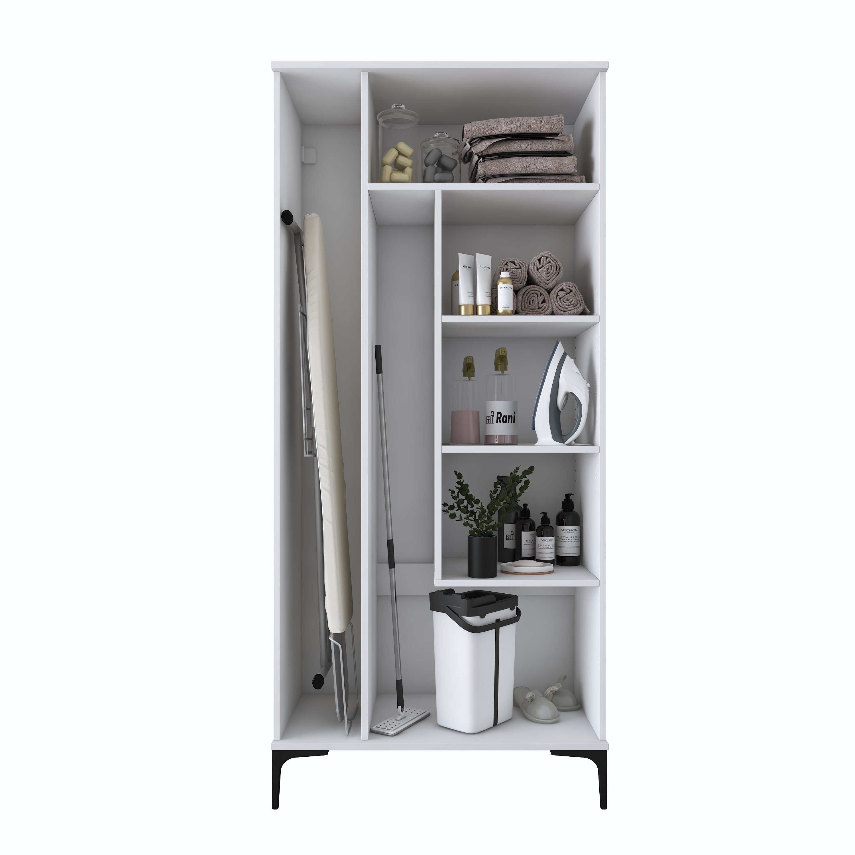 Rani KC104 Banyo Dolabı 2 Kapaklı 4 Raflı Çok Amaçlı Dolap Beyaz