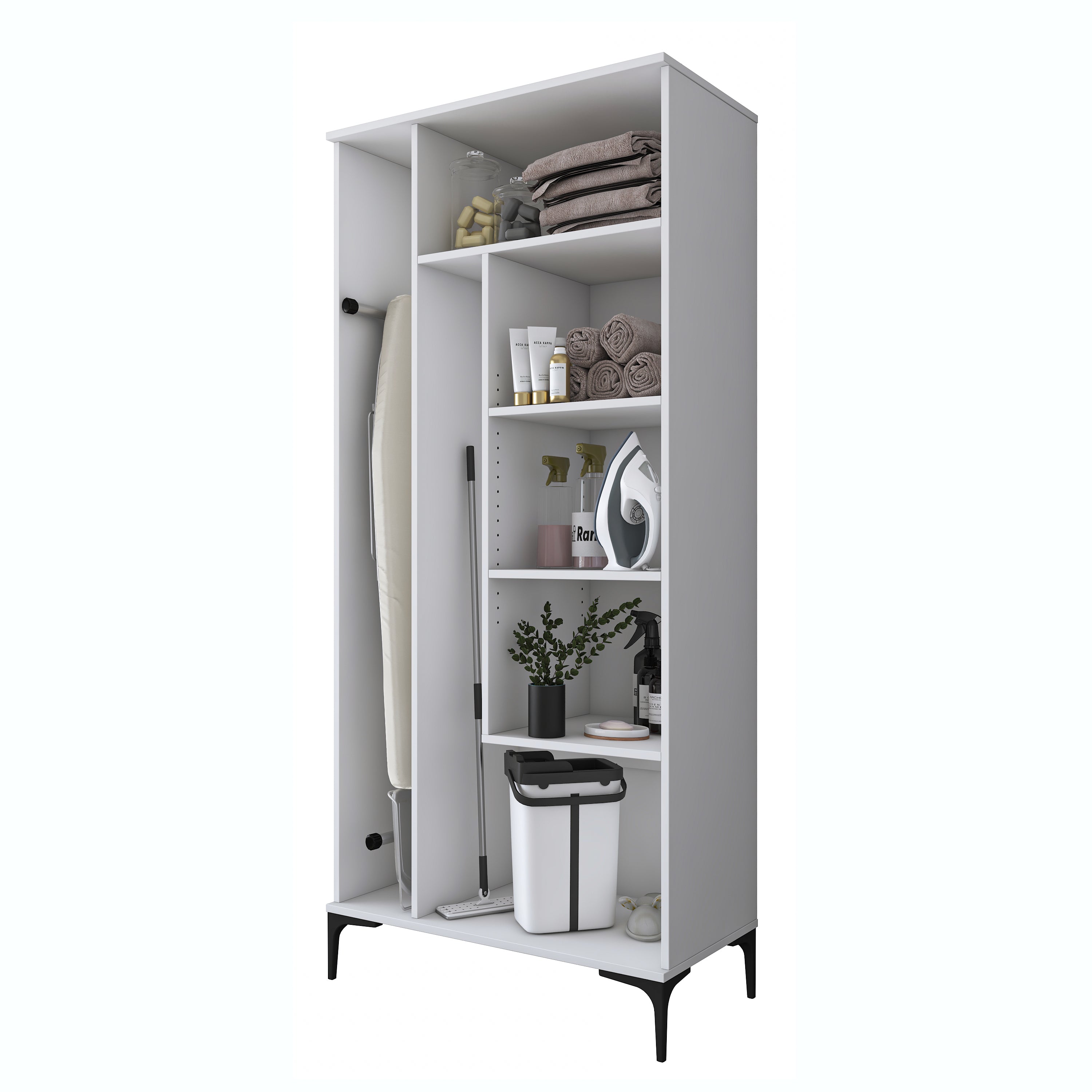 Rani KC104 Banyo Dolabı 2 Kapaklı 4 Raflı Çok Amaçlı Dolap Beyaz