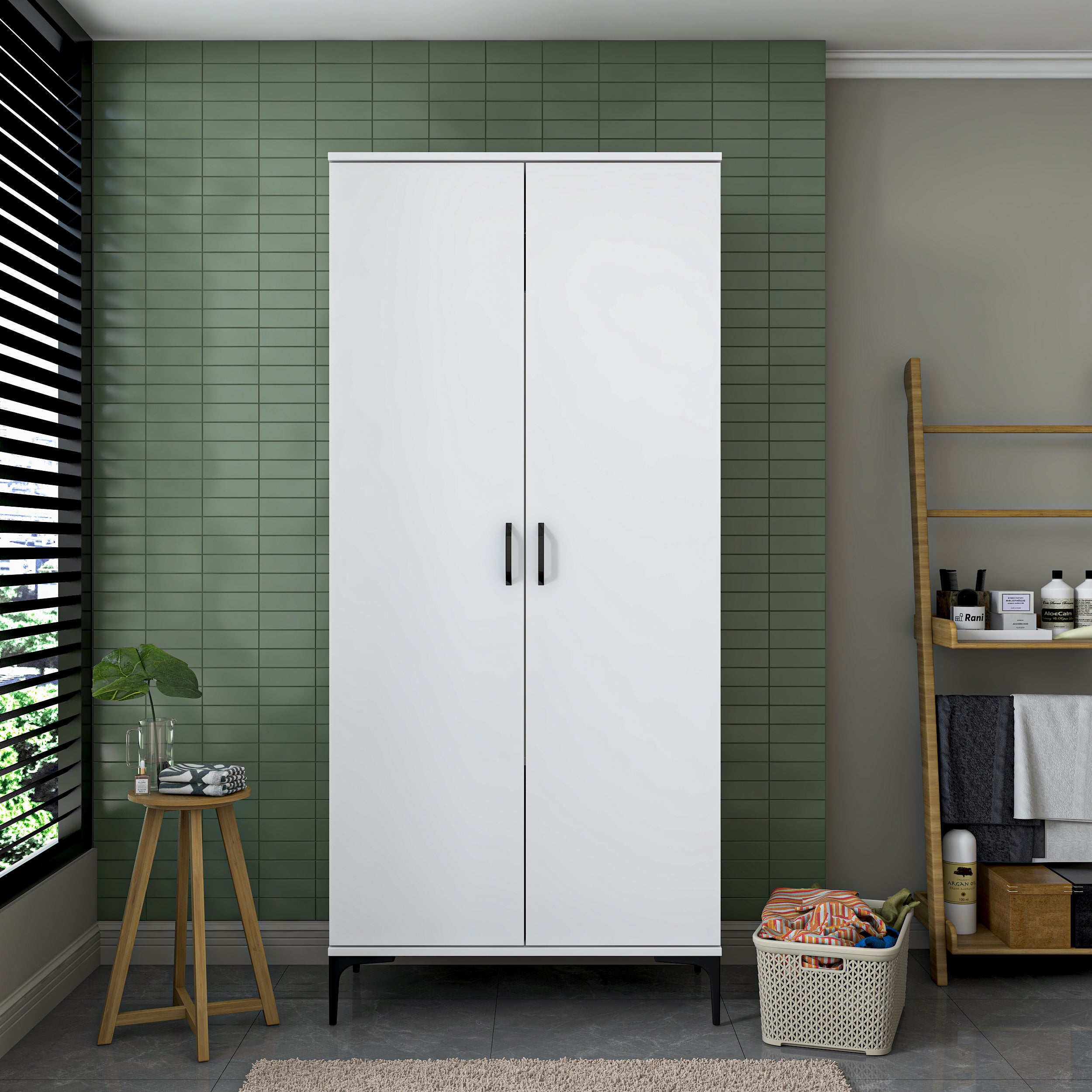 Rani KC104 Banyo Dolabı 2 Kapaklı 4 Raflı Çok Amaçlı Dolap Beyaz