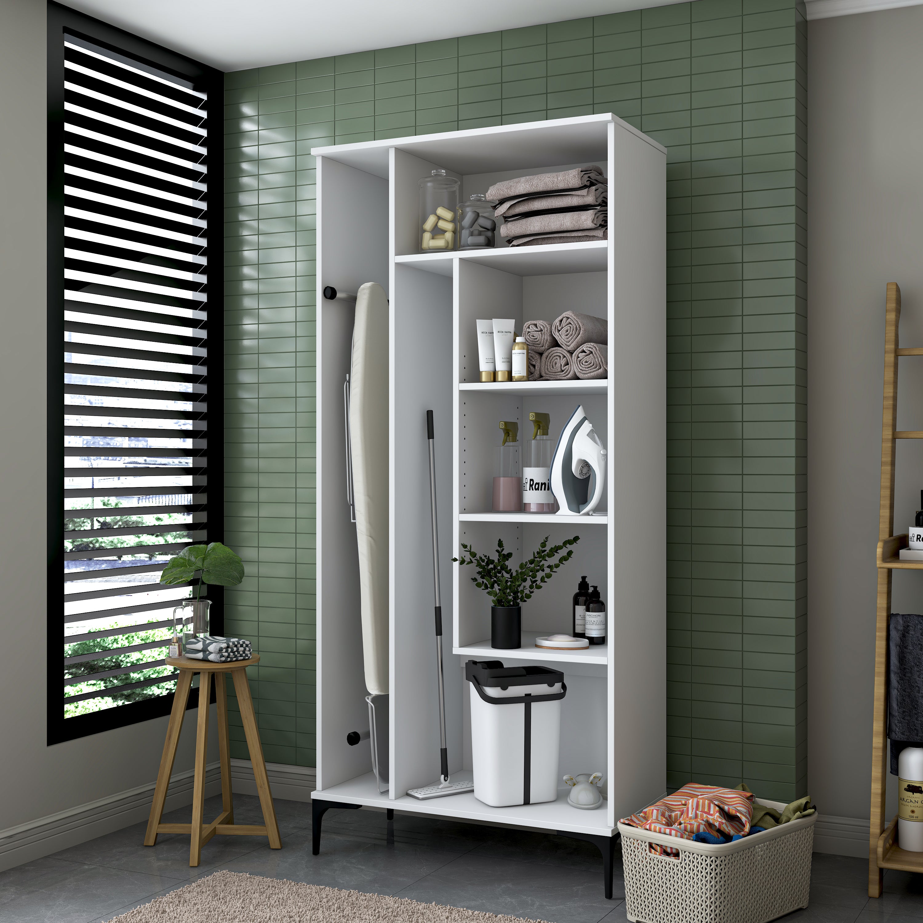 Rani KC104 Banyo Dolabı 2 Kapaklı 4 Raflı Çok Amaçlı Dolap Beyaz