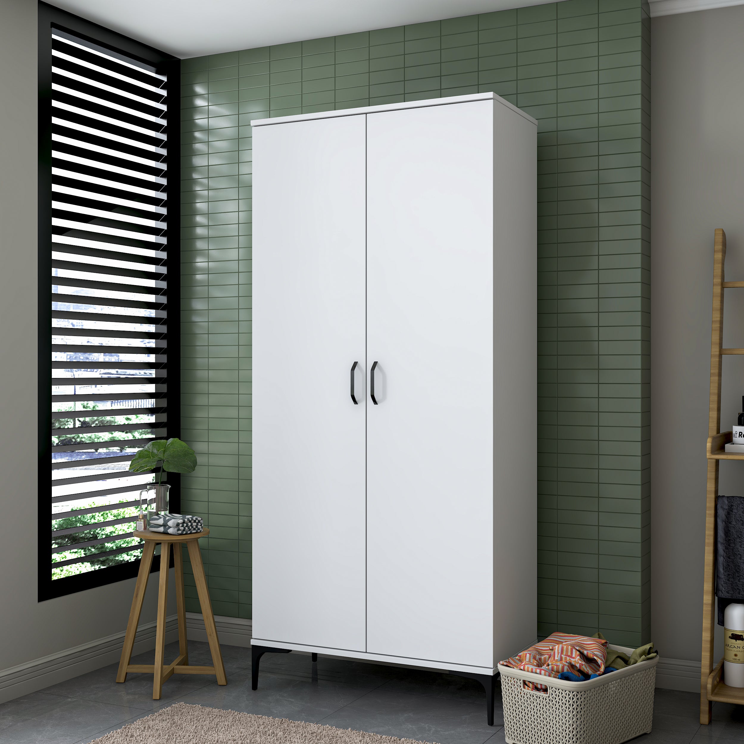 Rani KC104 Banyo Dolabı 2 Kapaklı 4 Raflı Çok Amaçlı Dolap Beyaz