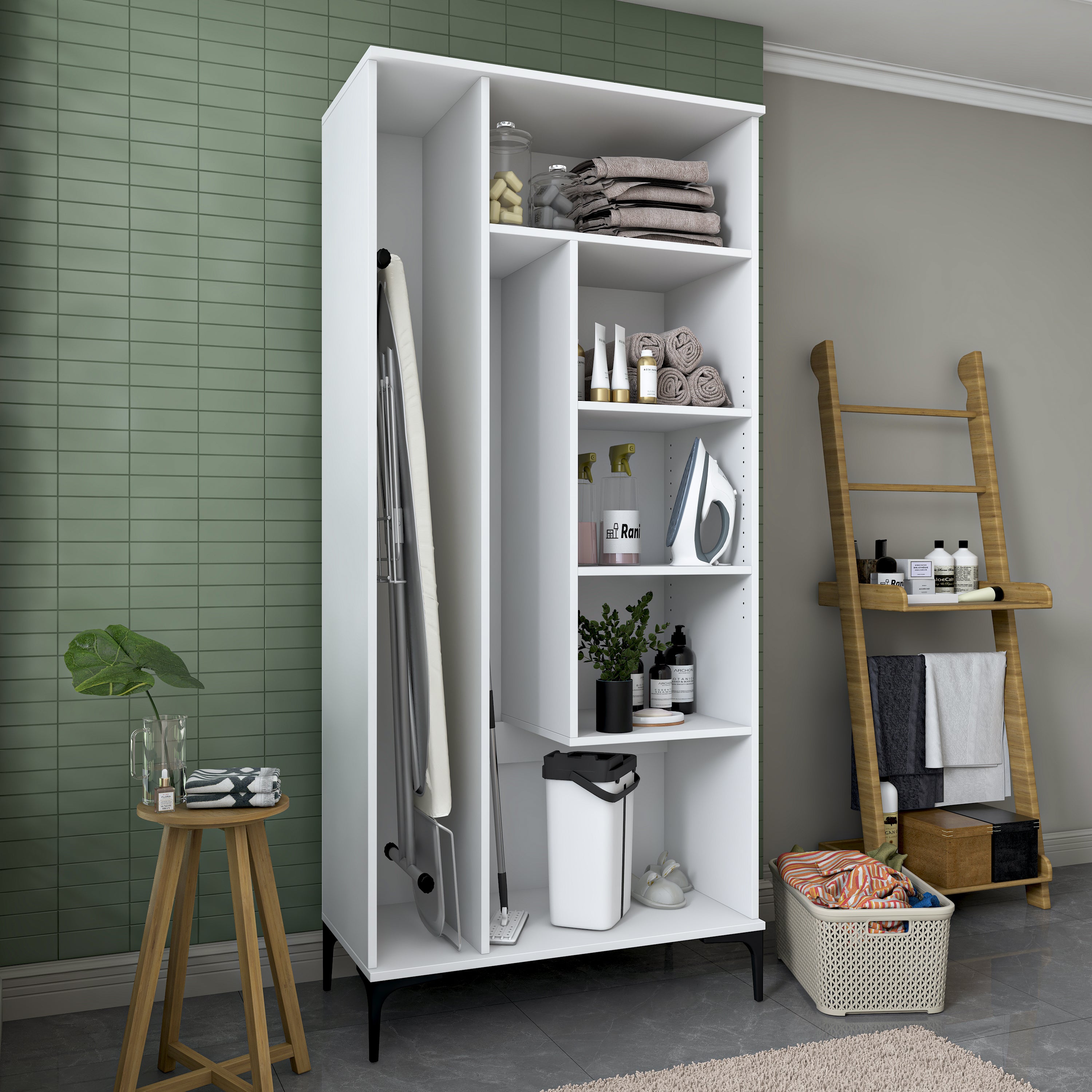 Rani KC104 Banyo Dolabı 2 Kapaklı 4 Raflı Çok Amaçlı Dolap Beyaz