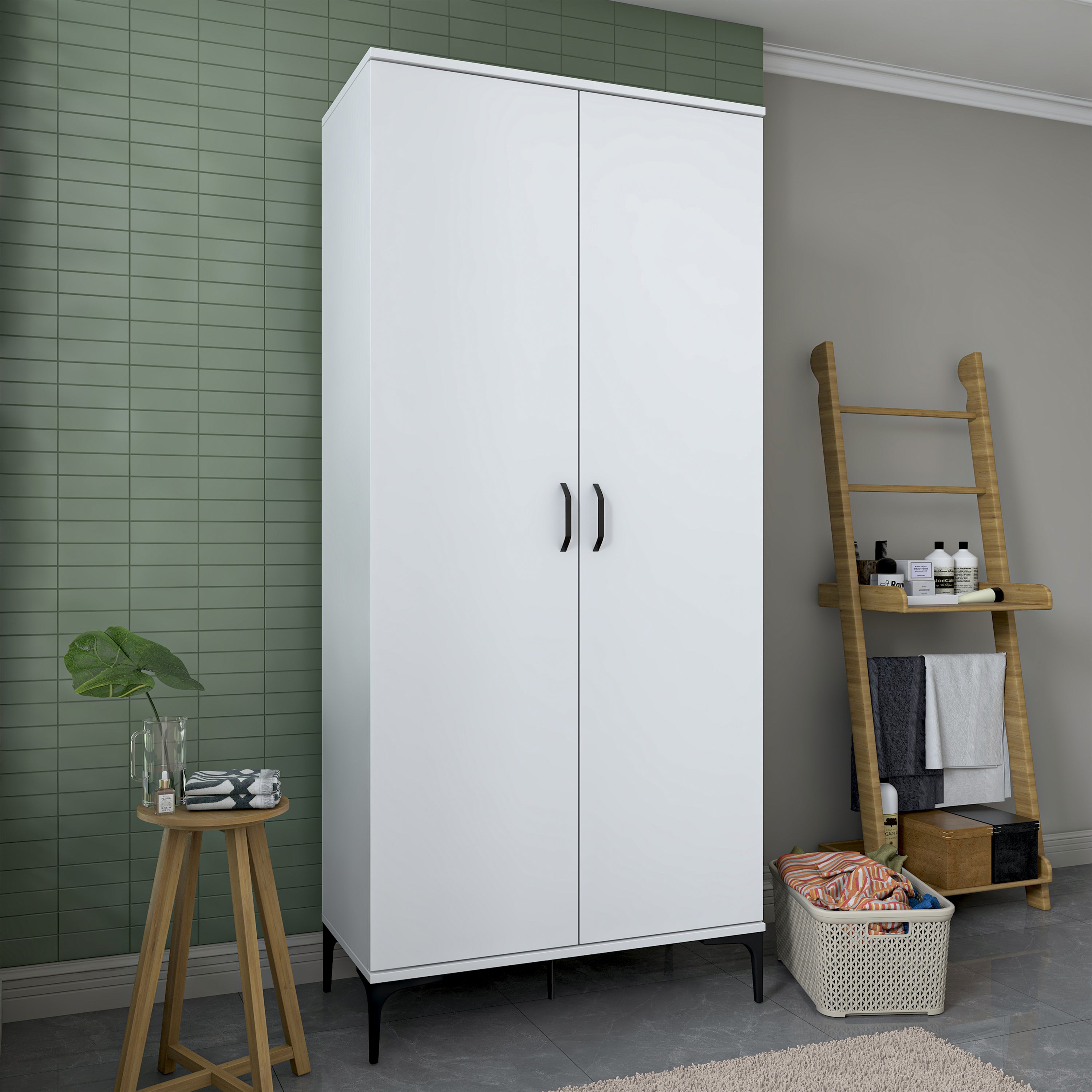 Rani KC104 Banyo Dolabı 2 Kapaklı 4 Raflı Çok Amaçlı Dolap Beyaz